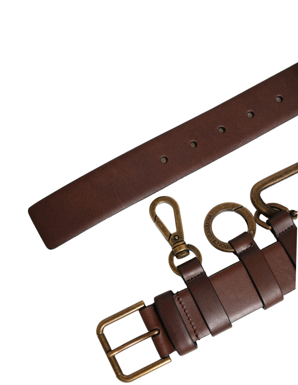 Ceinture Dolce & Gabbana en Cuir de Veau Marron et Boucle en Métal Doré