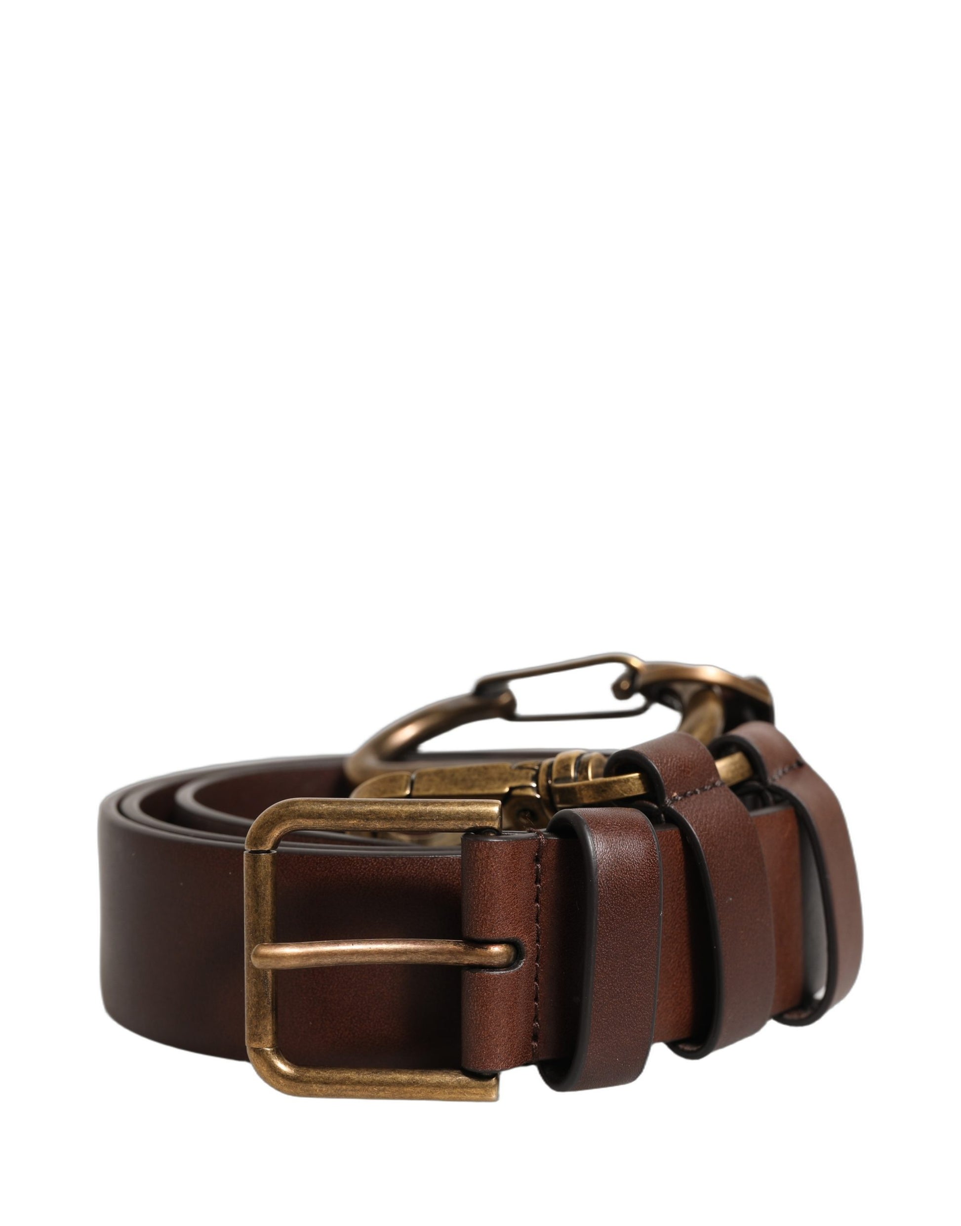 Ceinture Dolce & Gabbana en Cuir de Veau Marron et Boucle en Métal Doré