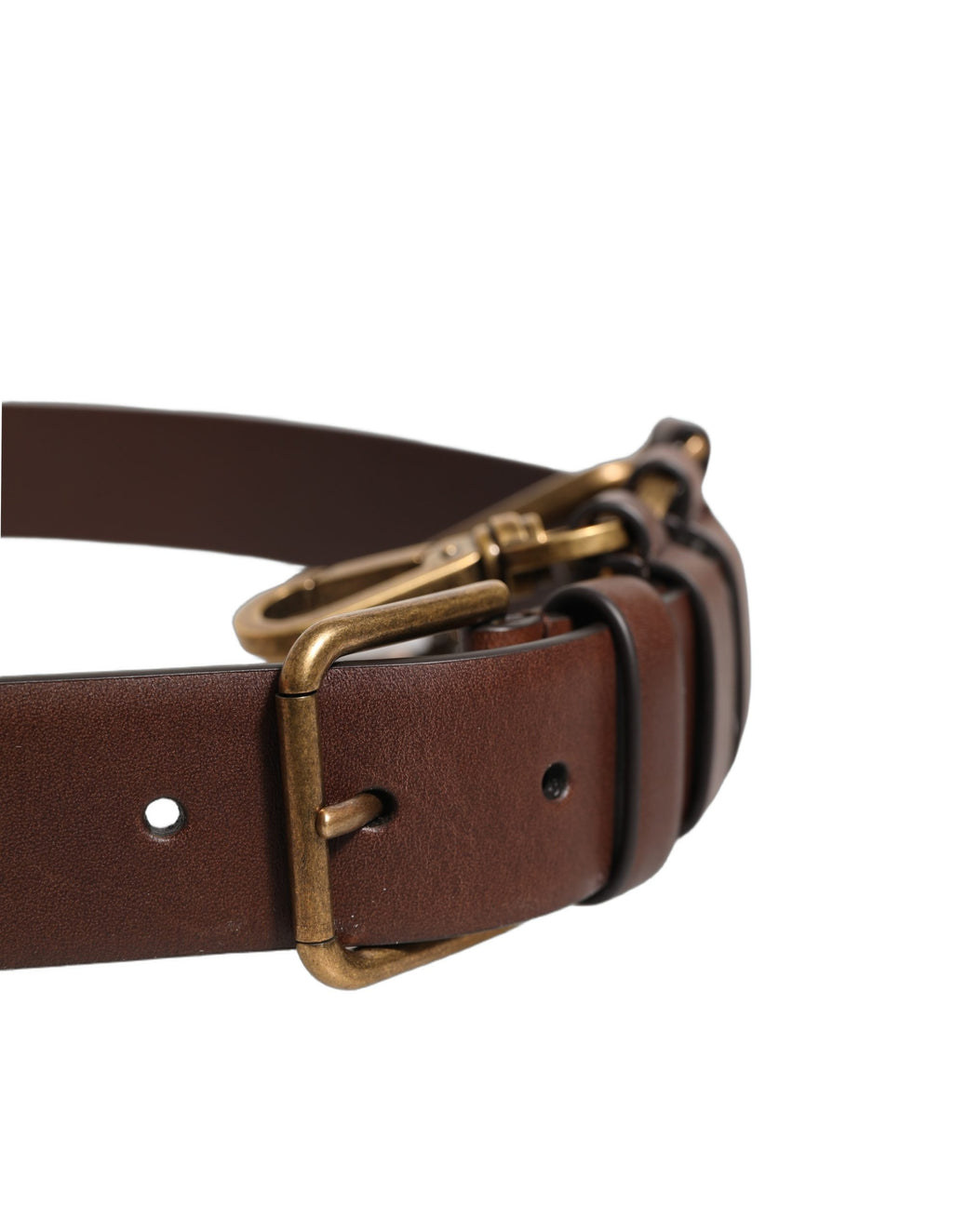 Ceinture Dolce & Gabbana en Cuir de Veau Marron et Boucle en Métal Doré