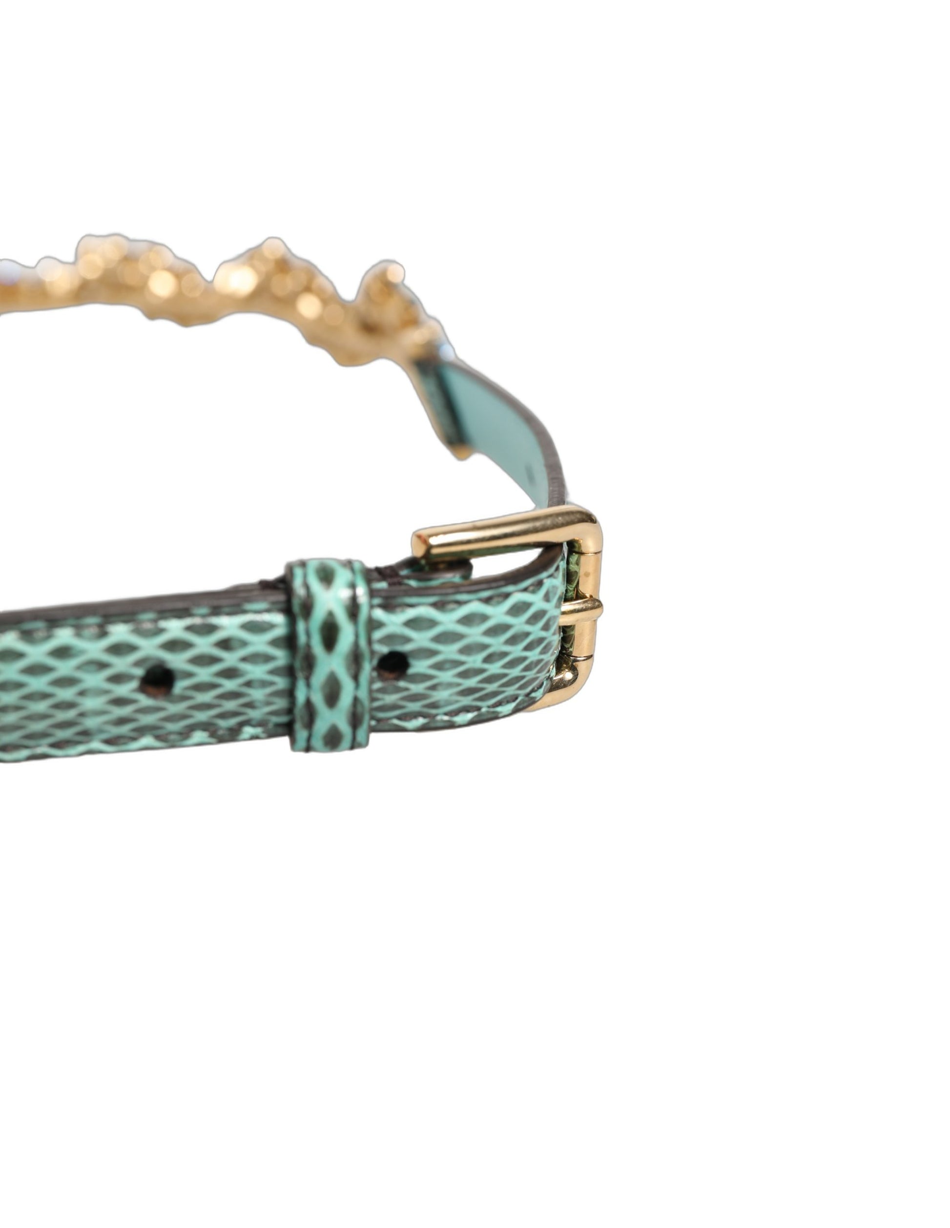 Ceinture Dolce & Gabbana en cuir vert ornée de marguerites en cristal