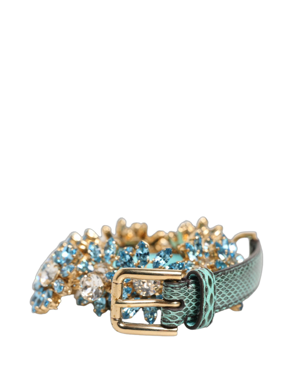 Ceinture Dolce & Gabbana en cuir vert ornée de marguerites en cristal