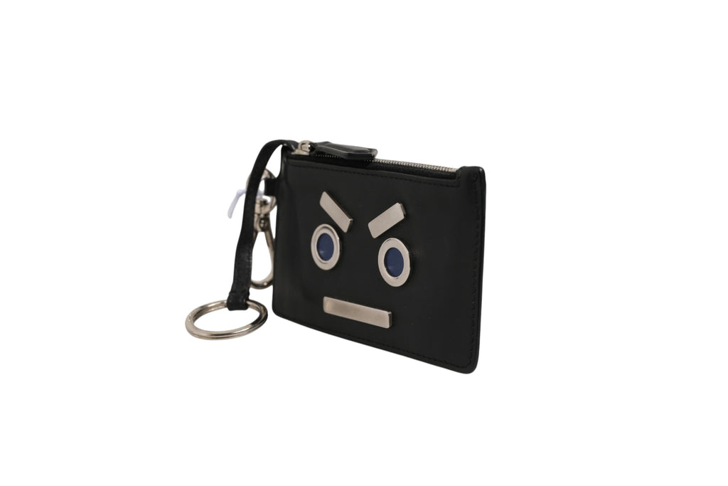Fendi Vitello Liberty Étui à Monnaie Clés Clouté Ardesia