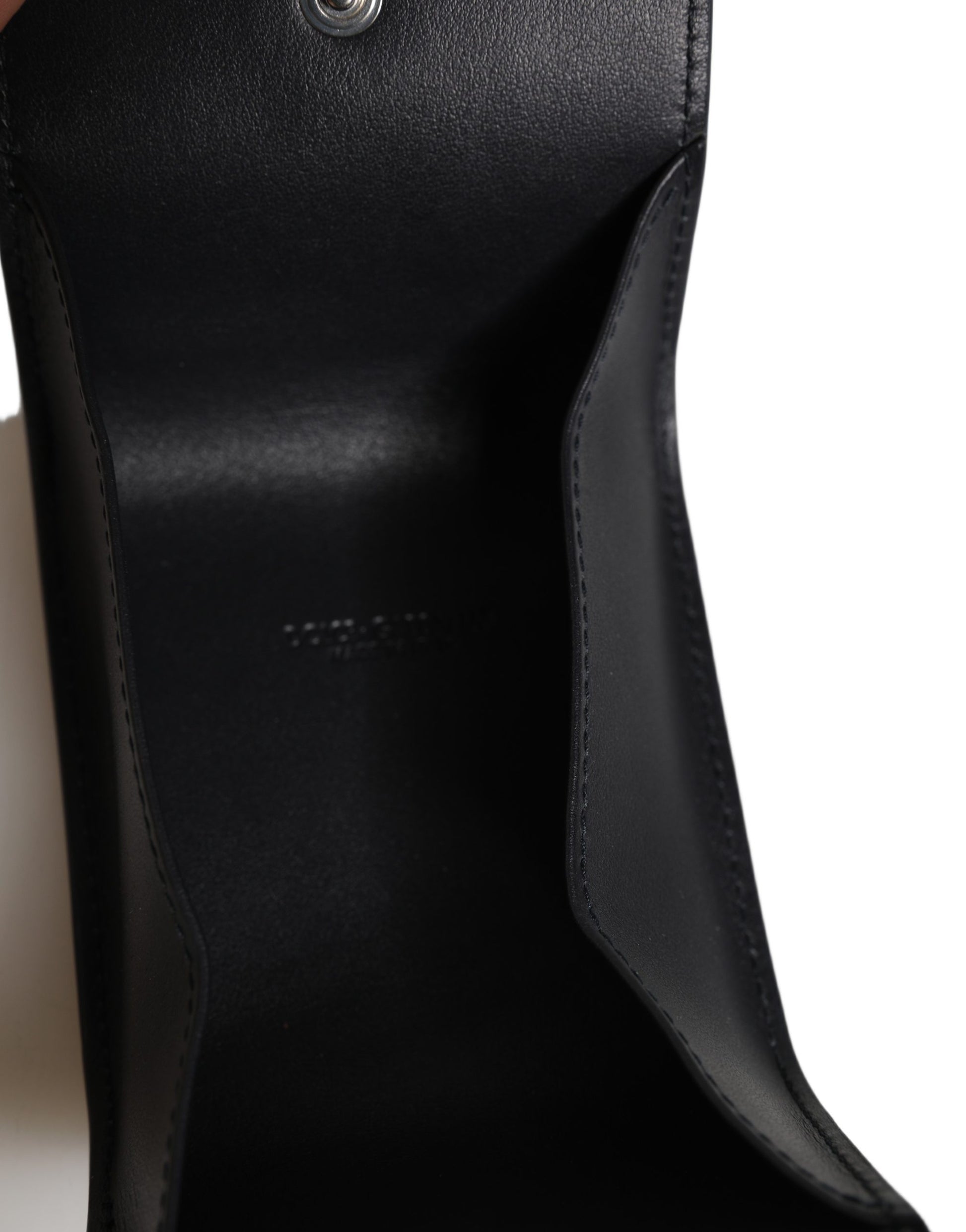 Portefeuille bifold à monnaie en cuir de veau noir imprimé logo Dolce & Gabbana