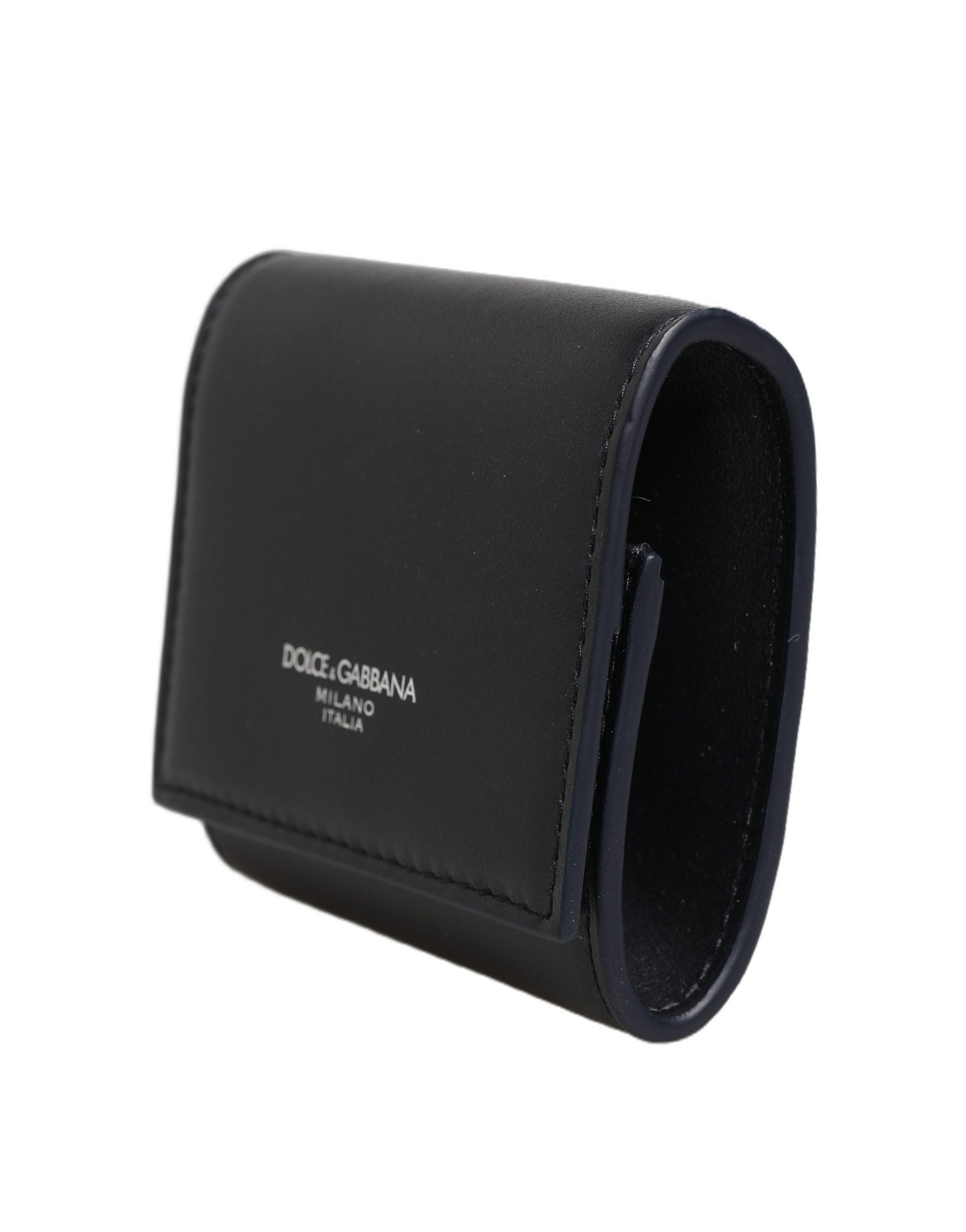 Portefeuille bifold à monnaie en cuir de veau noir imprimé logo Dolce & Gabbana