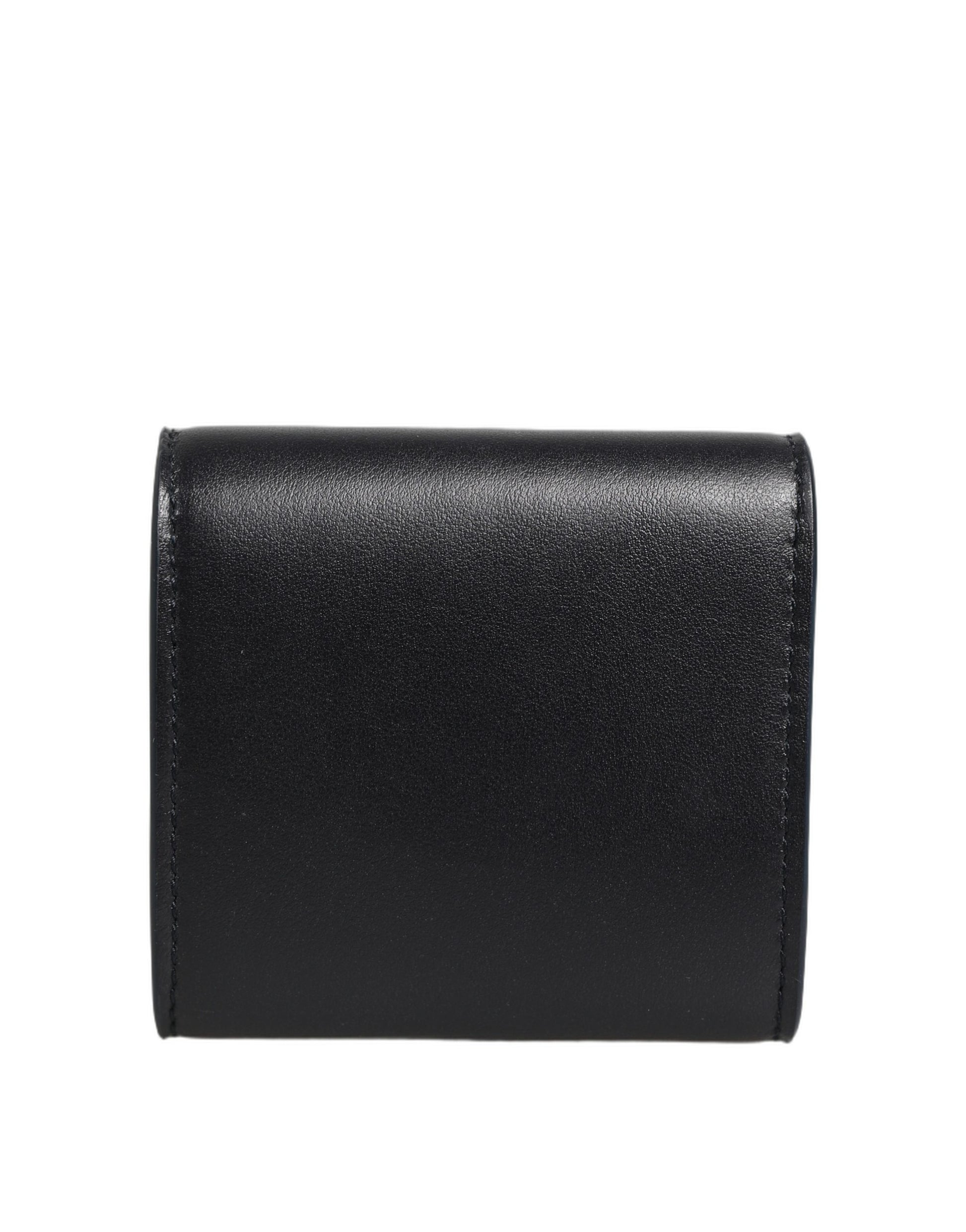 Portefeuille bifold à monnaie en cuir de veau noir imprimé logo Dolce & Gabbana