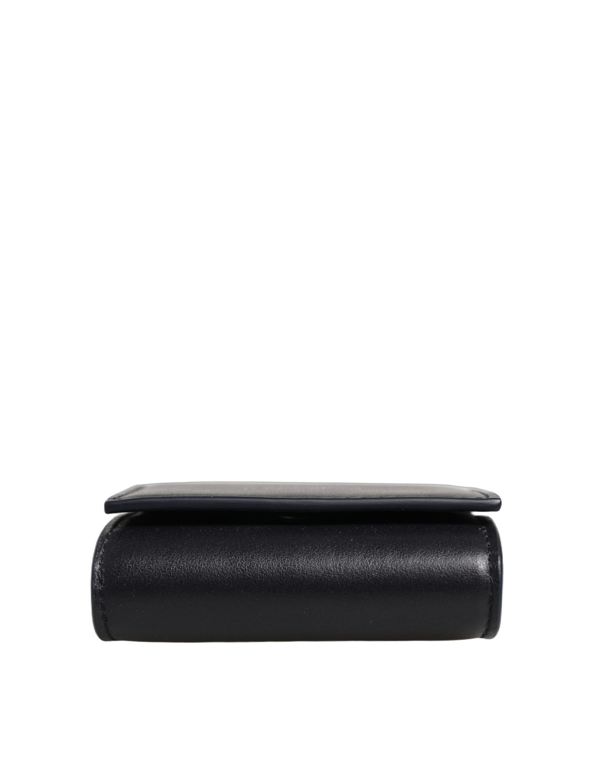 Portefeuille bifold à monnaie en cuir de veau noir imprimé logo Dolce & Gabbana