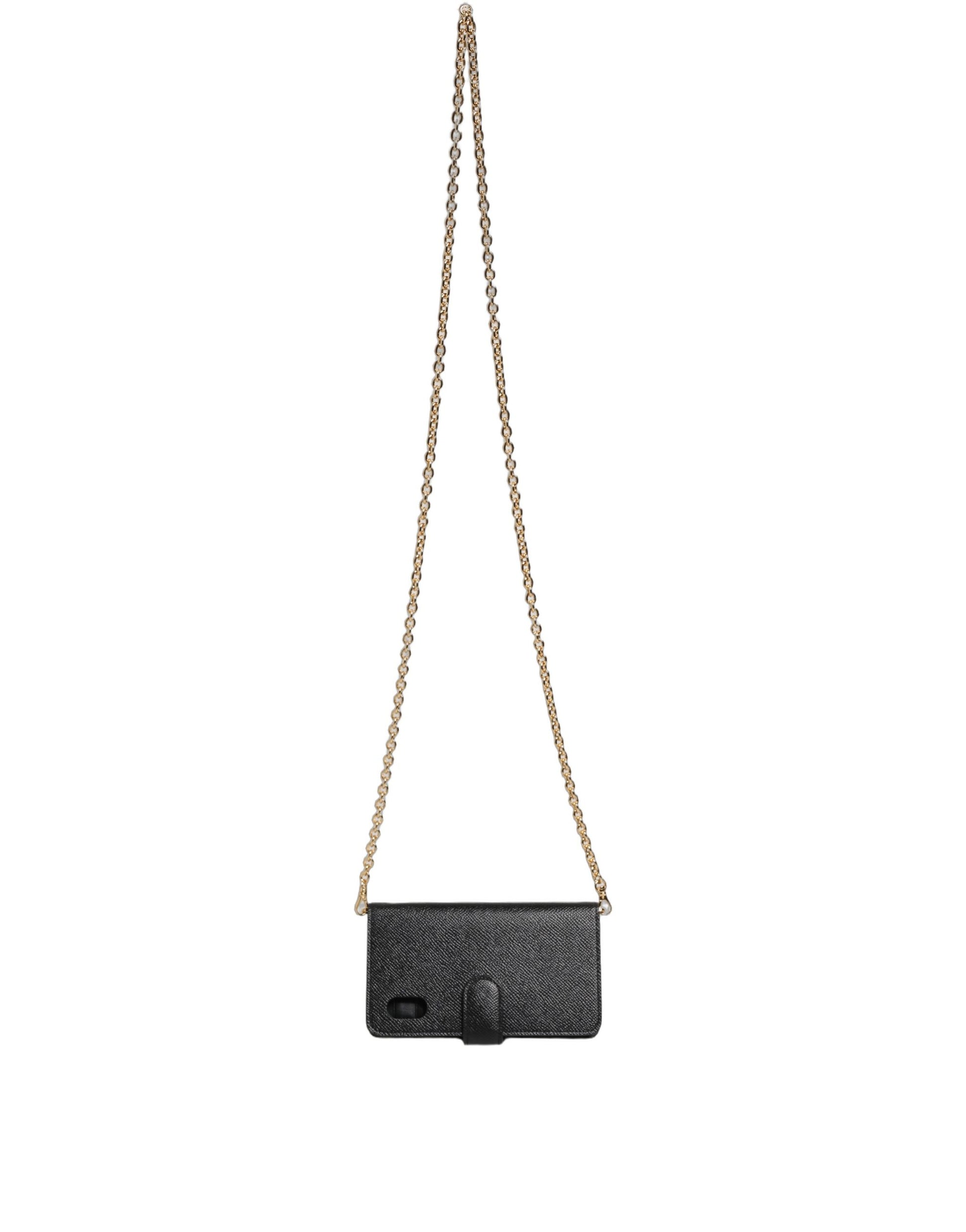 Étui portefeuille Dolce & Gabbana en cuir de veau noir pour iPhone X - XS