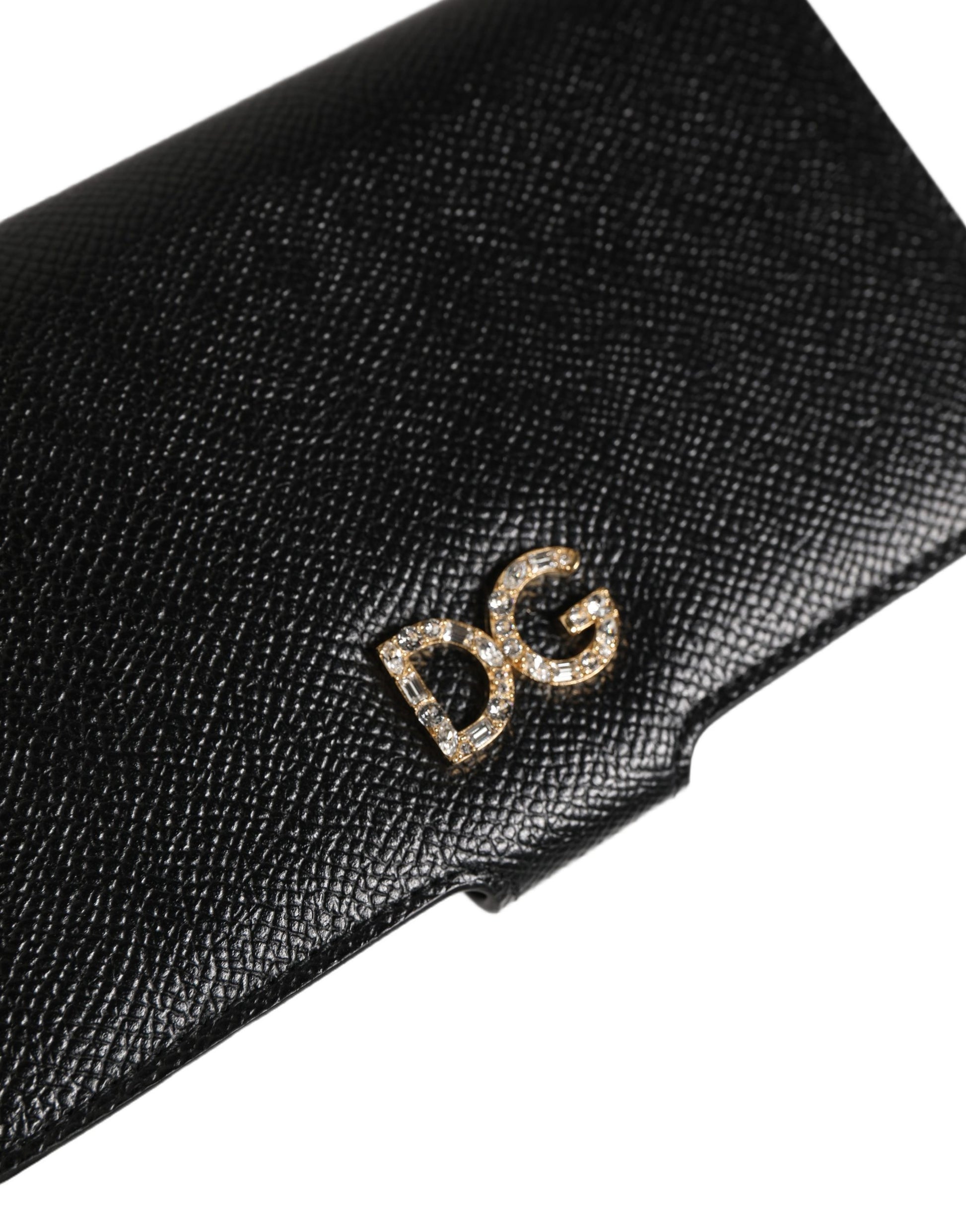 Étui portefeuille Dolce & Gabbana en cuir de veau noir pour iPhone X - XS