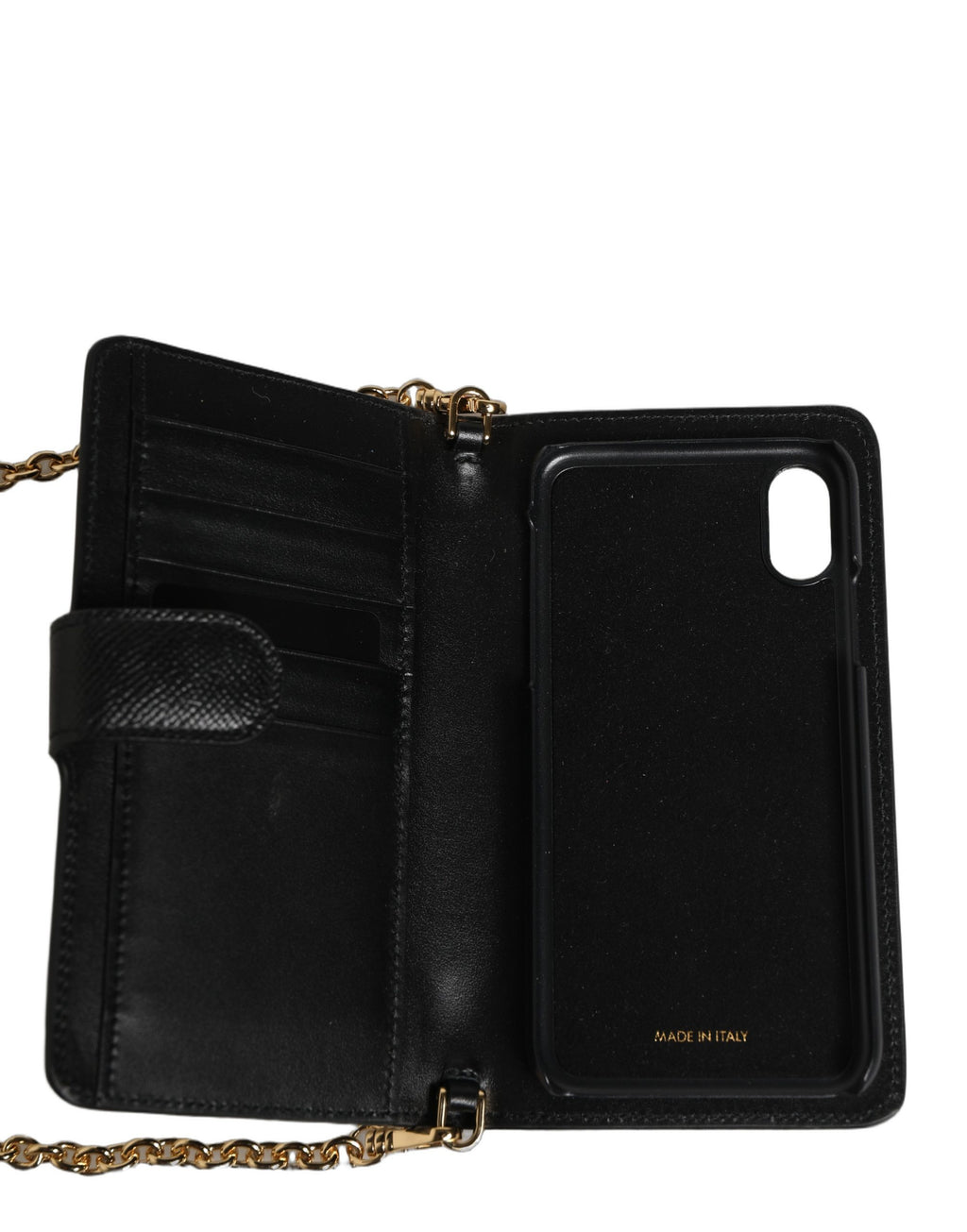 Étui portefeuille Dolce & Gabbana en cuir de veau noir pour iPhone X - XS
