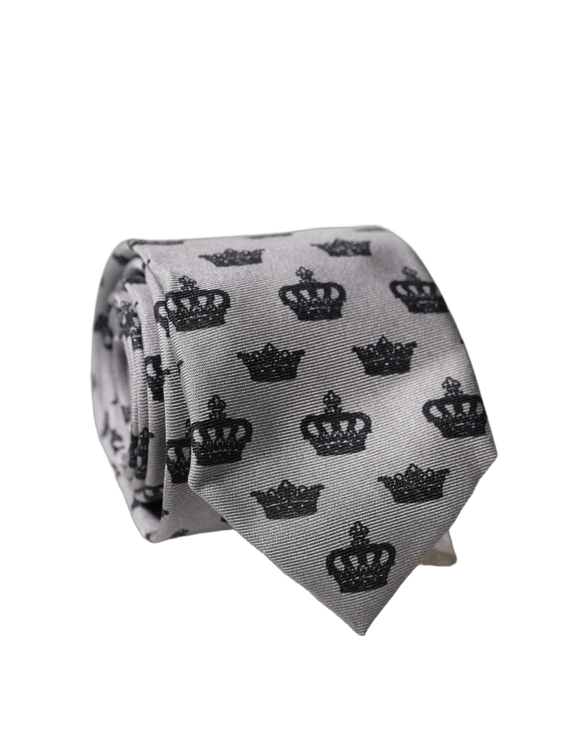 Cravate en soie grise ajustable à nouer pour homme Dolce & Gabbana motif Couronne Fantaisie