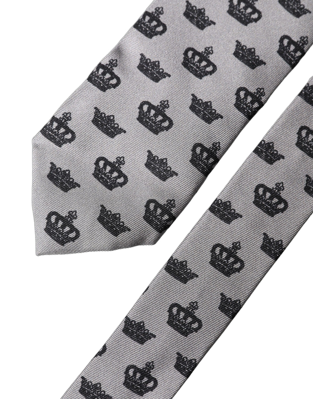 Cravate en soie grise ajustable à nouer pour homme Dolce & Gabbana motif Couronne Fantaisie