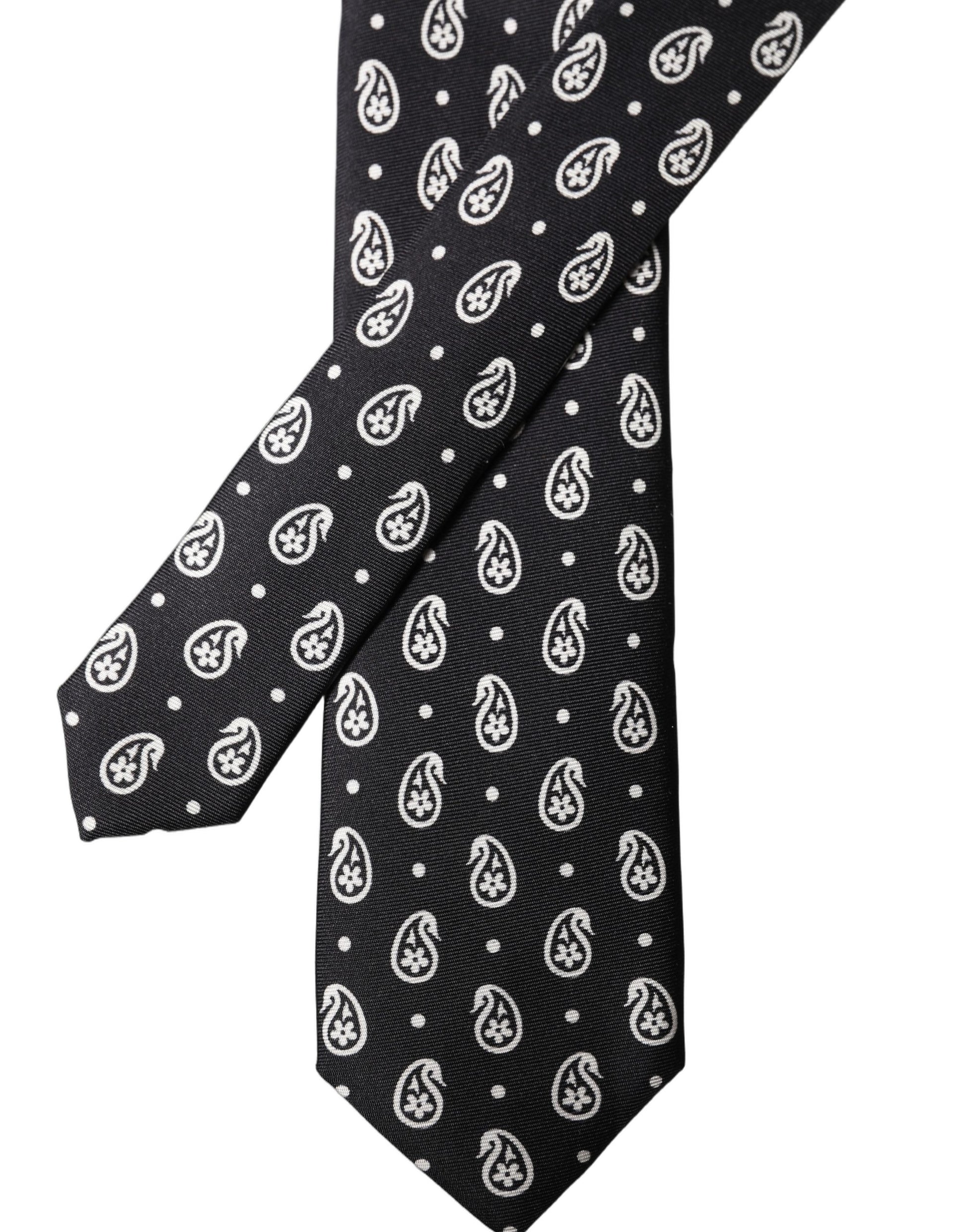 Dolce & Gabbana Black Paisley 100% Silk Adjustable Men Tied Necktie Tie