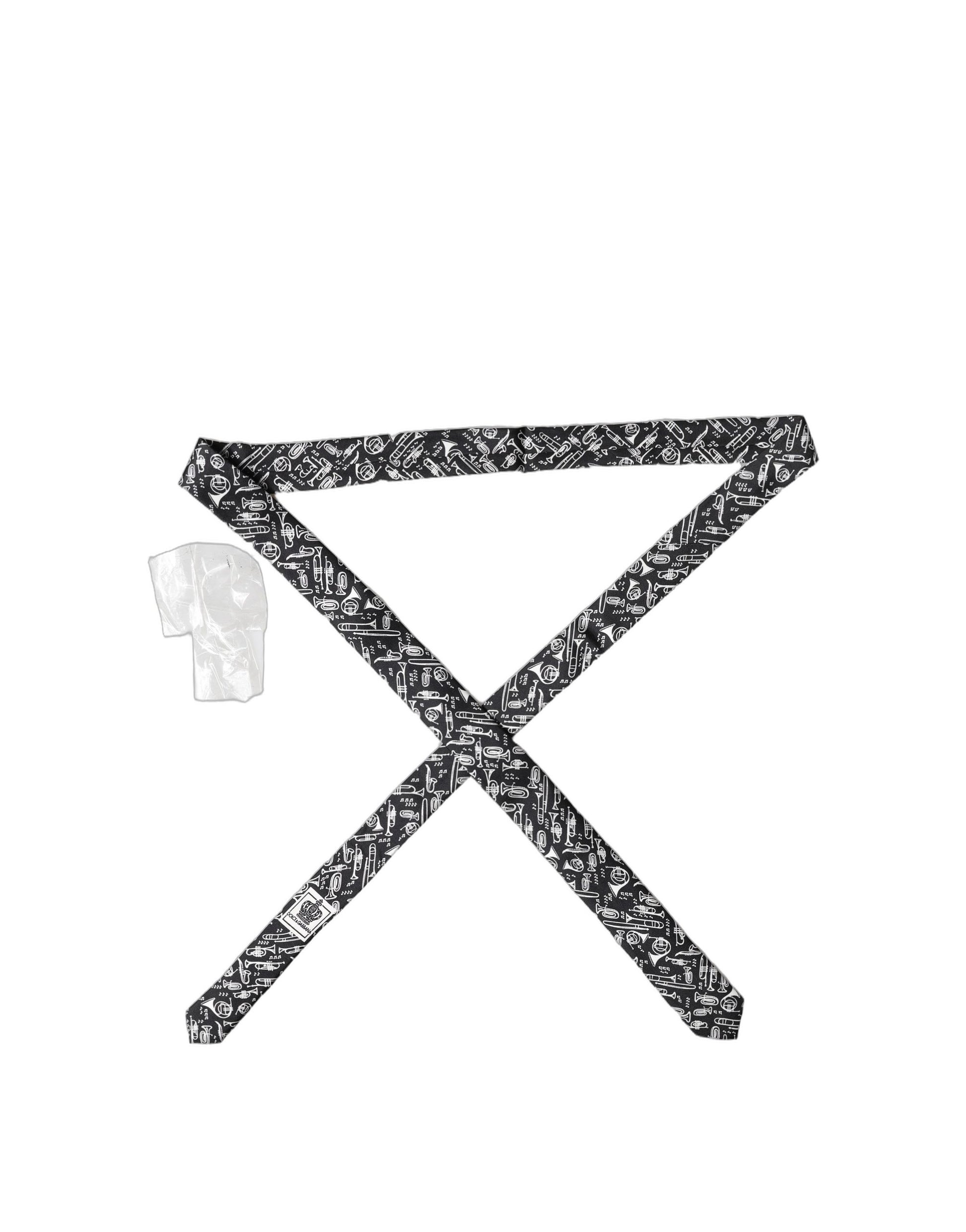 Cravate ajustable en soie imprimée trompette noire Dolce & Gabbana pour homme