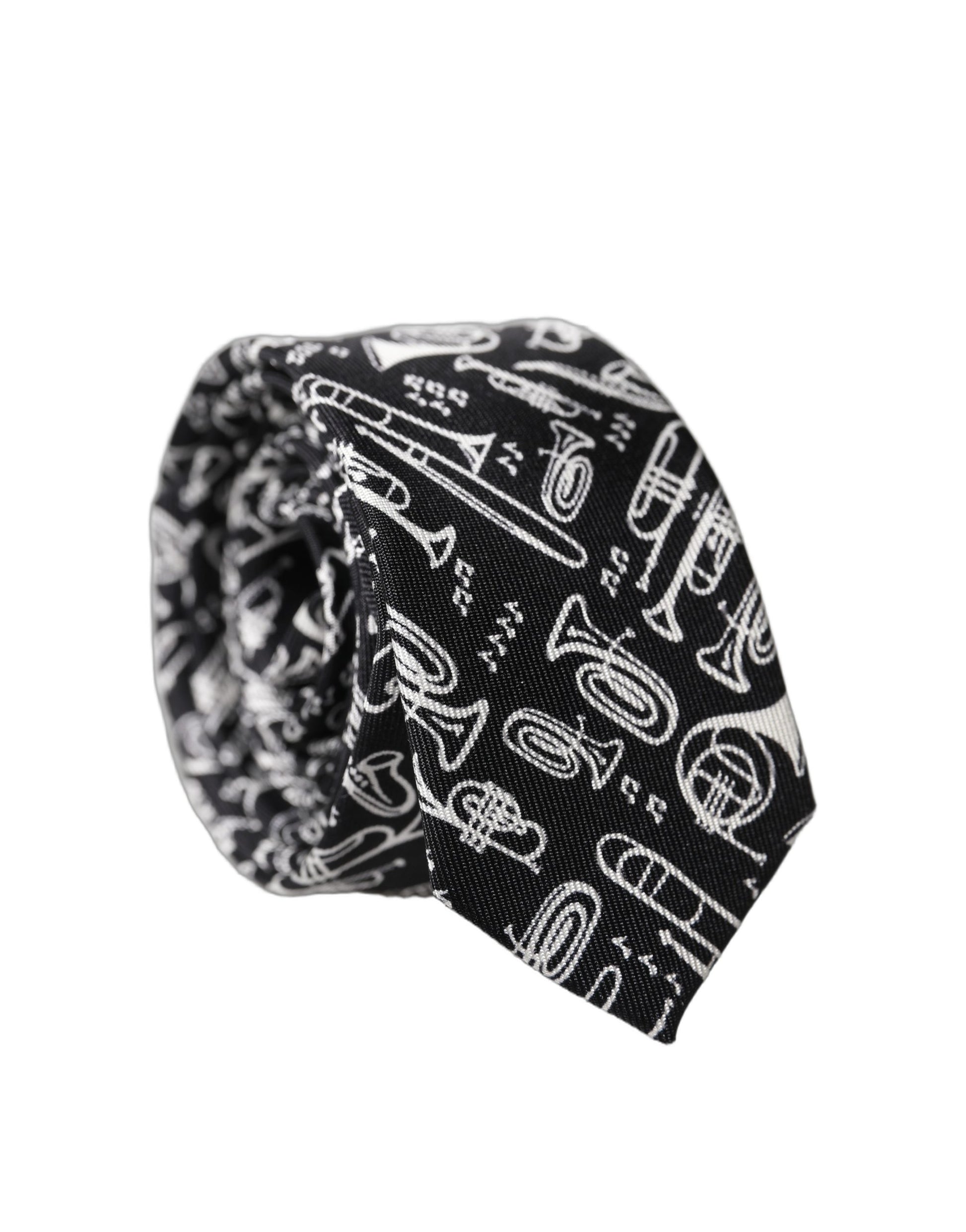 Cravate ajustable en soie imprimée trompette noire Dolce & Gabbana pour homme