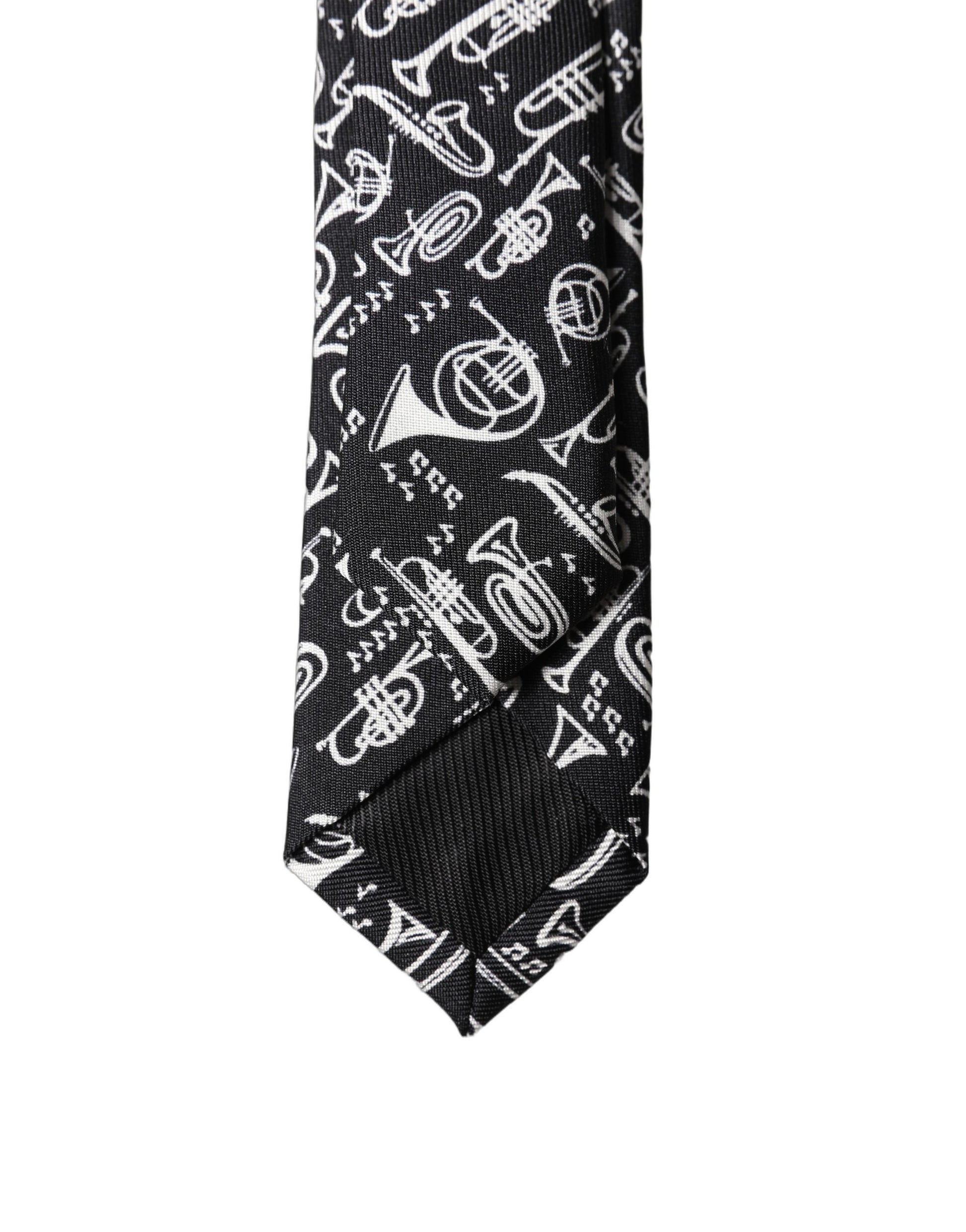 Cravate ajustable en soie imprimée trompette noire Dolce & Gabbana pour homme