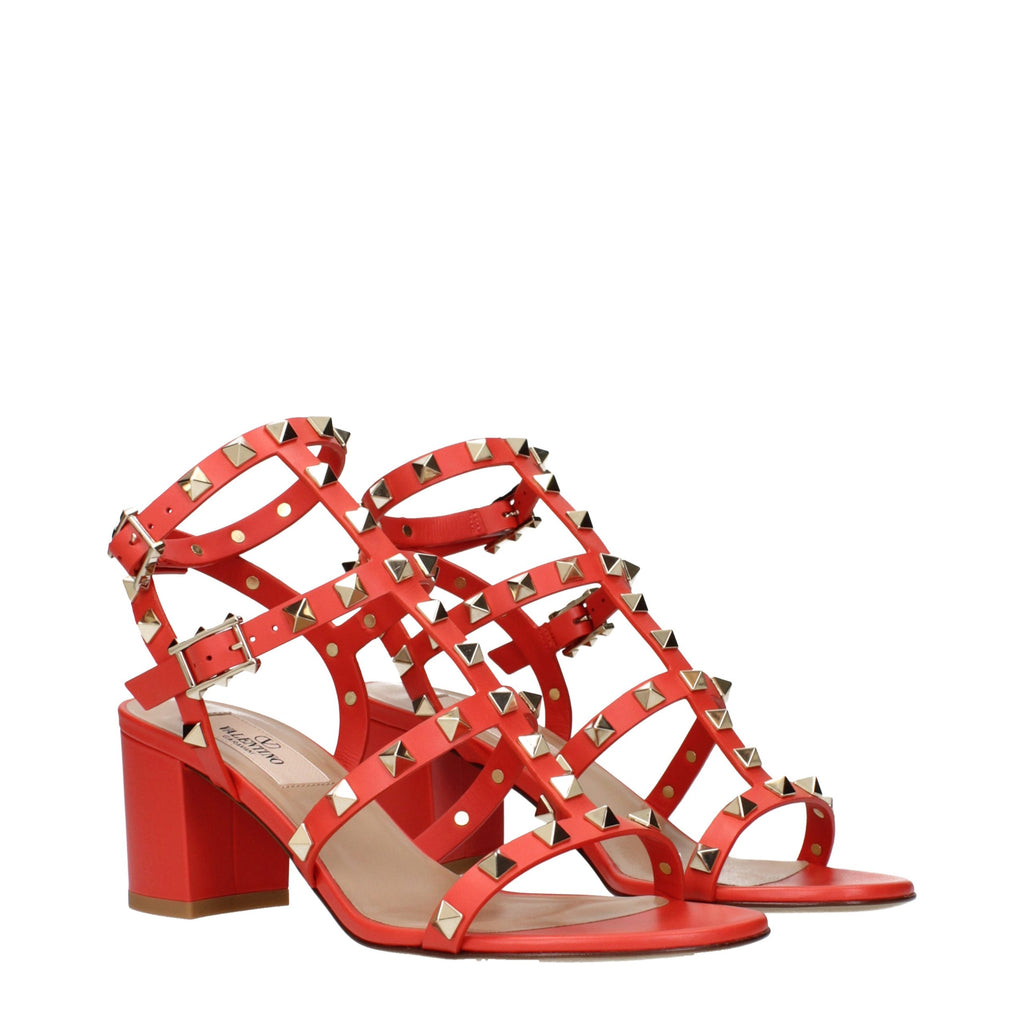 Sandales compensées en cuir orange Valentino Garavani