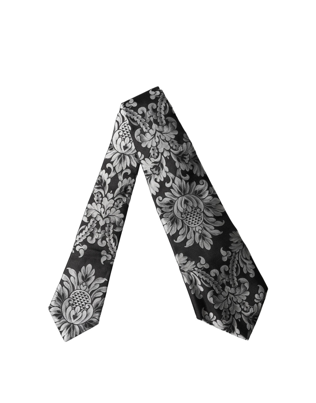 Cravate réglable en soie noire et argentée à motif floral Dolce & Gabbana pour femme