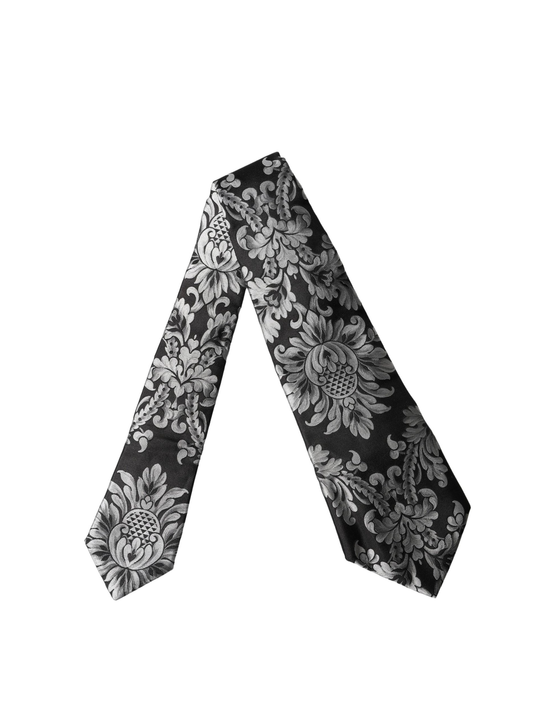 Cravate réglable en soie noire et argentée à motif floral Dolce & Gabbana pour femme