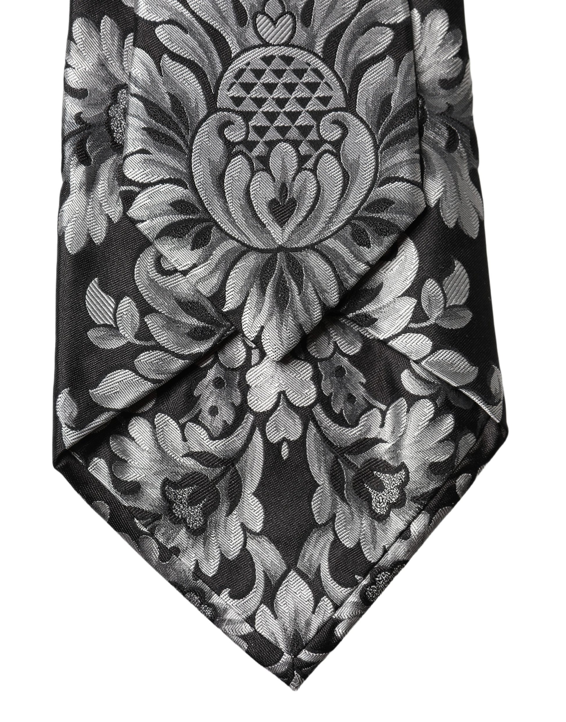 Cravate réglable en soie noire et argentée à motif floral Dolce & Gabbana pour femme