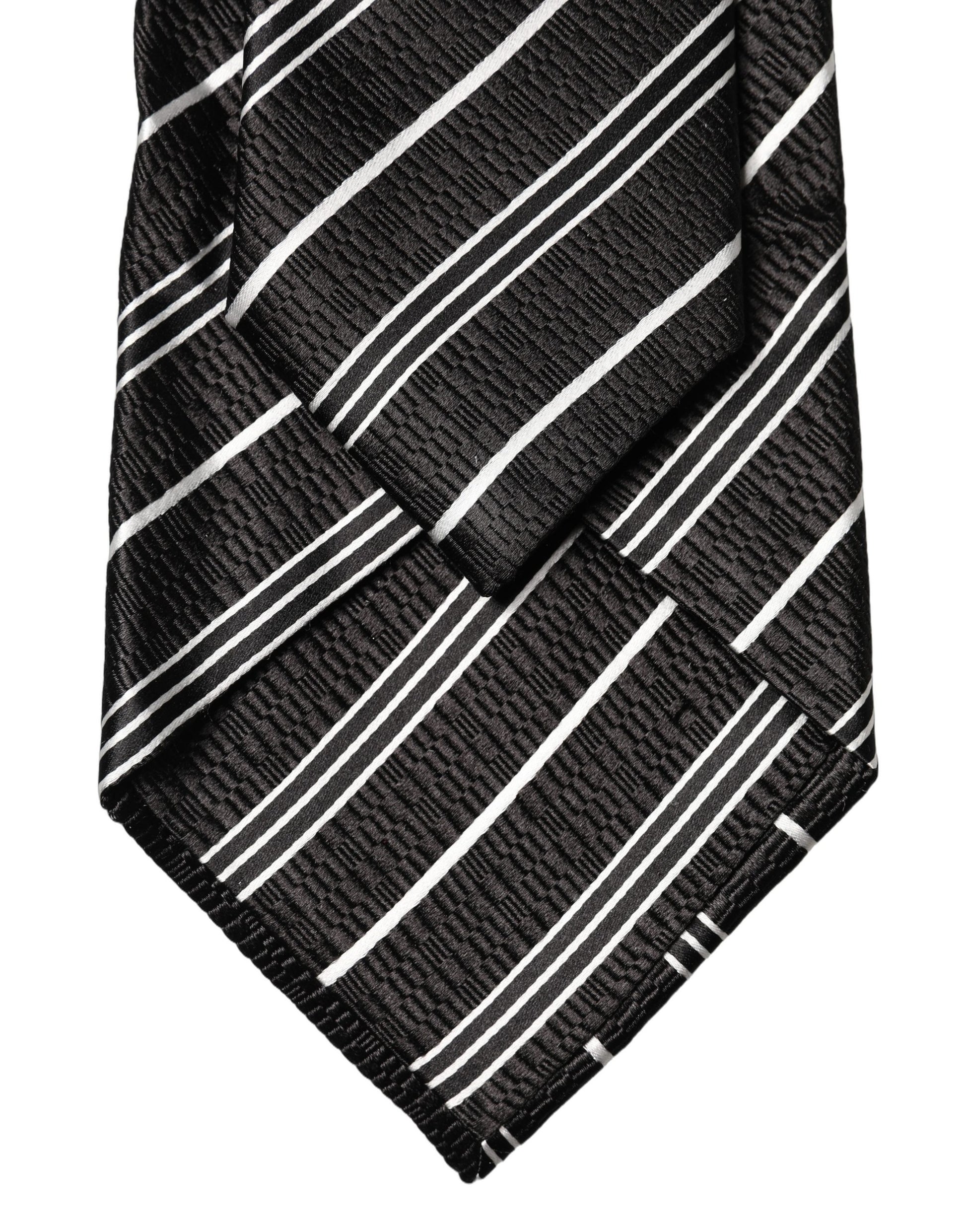 Dolce & Gabbana Black White Stripes Silk Adjustable Women Necktie Tie