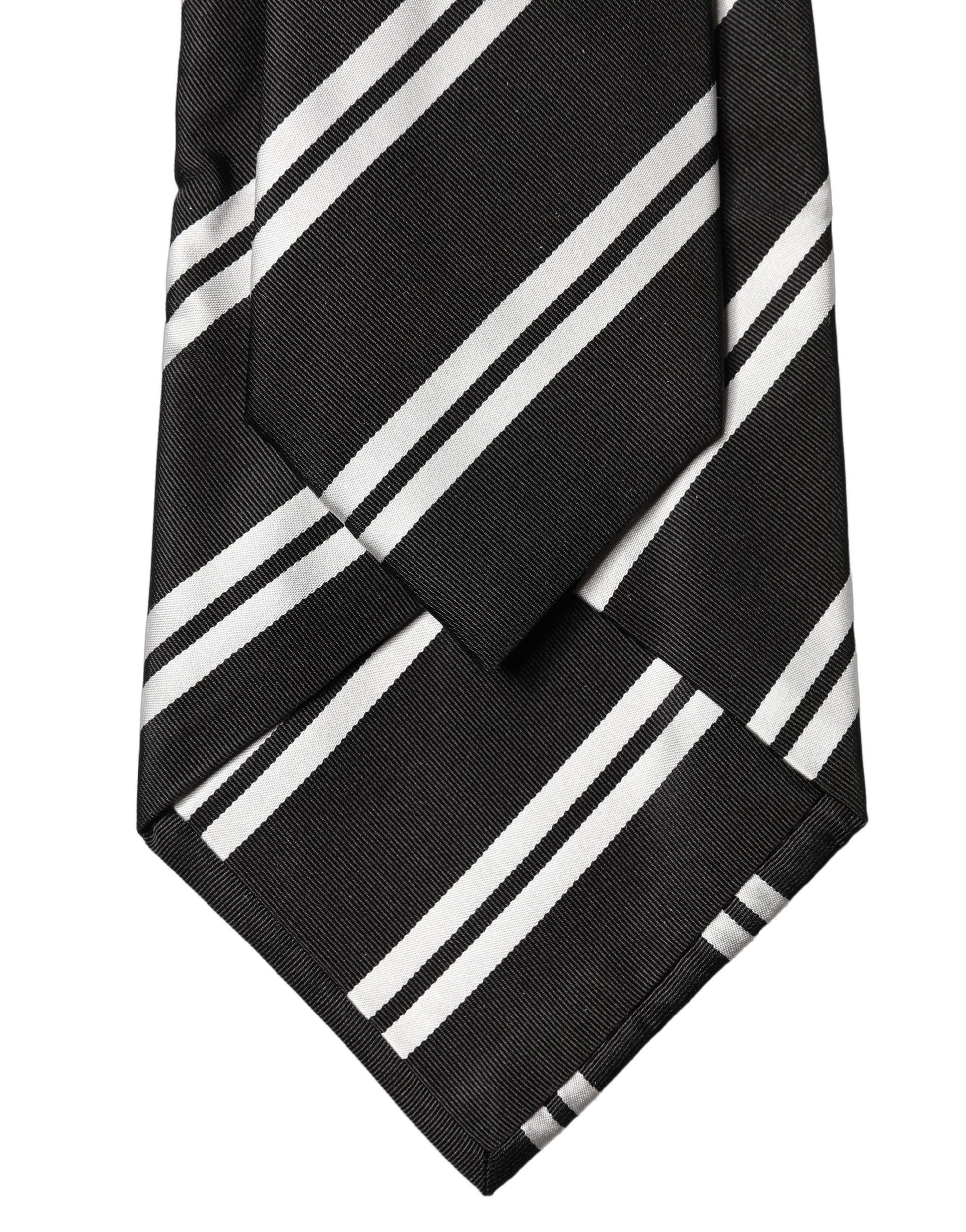 Dolce & Gabbana Black White Stripes Silk Adjustable Women Necktie Tie