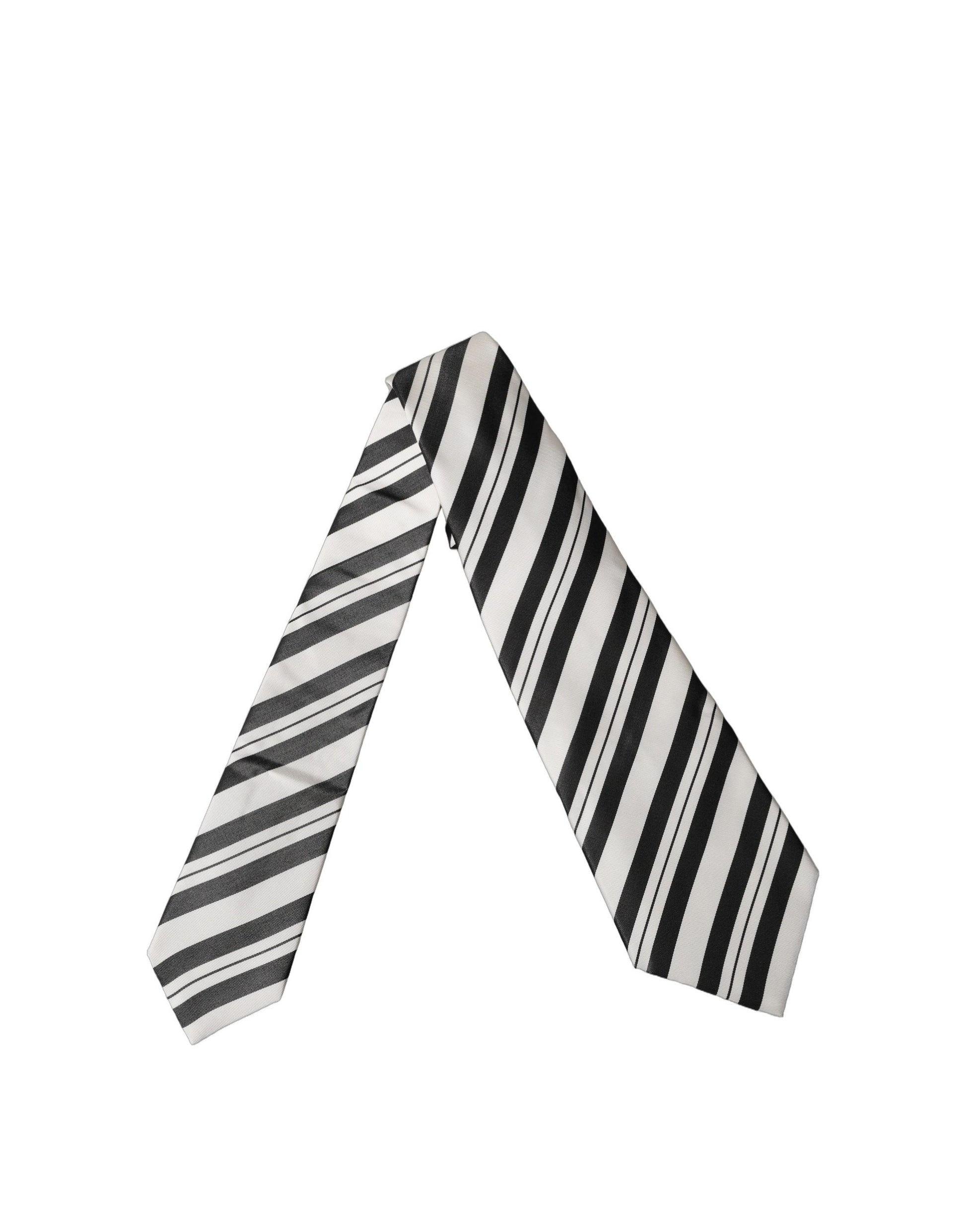 Dolce & Gabbana Black White Stripes Silk Adjustable Women Necktie Tie