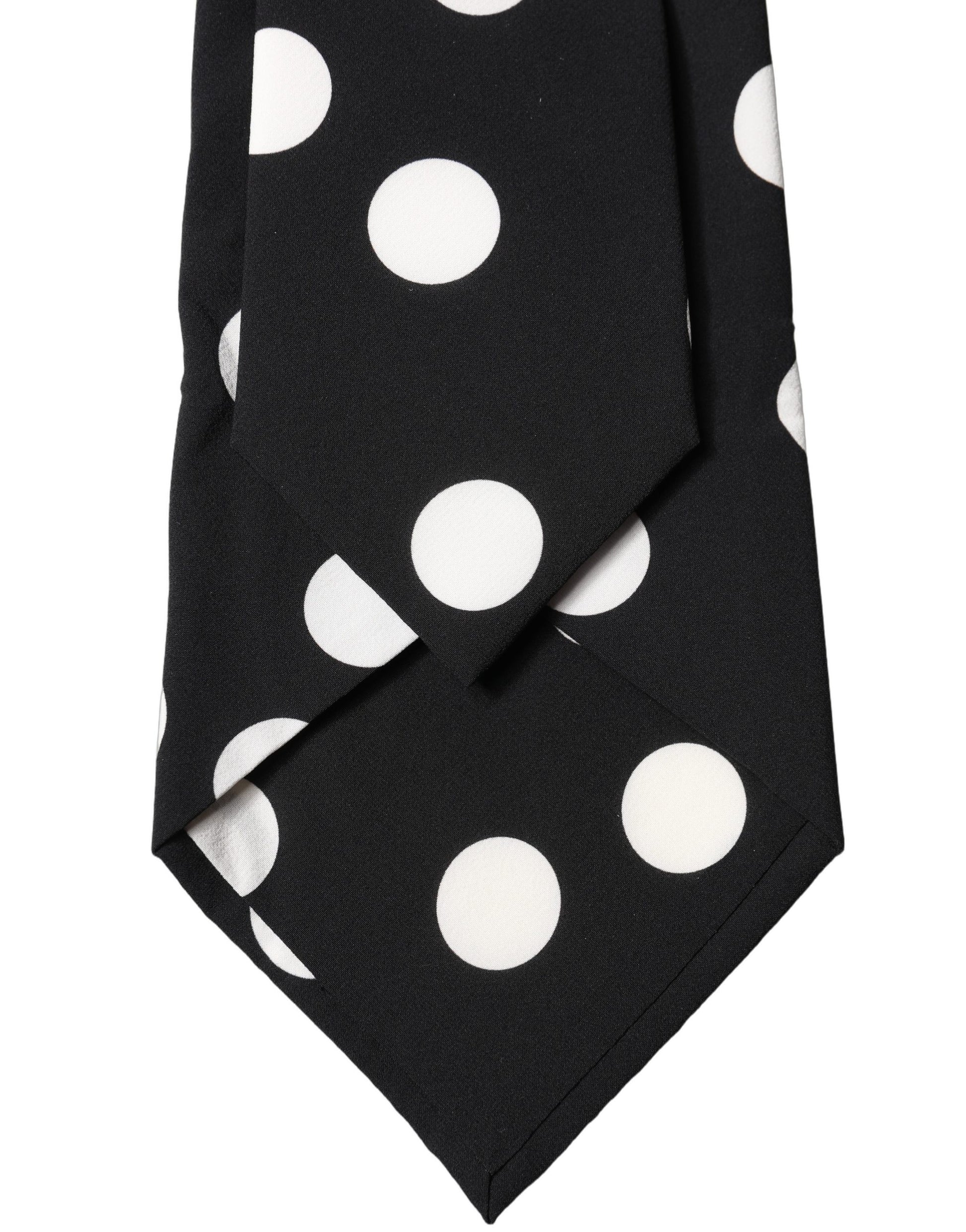Dolce & Gabbana Black White Polka Dot Silk Adjustable Women Necktie Tie