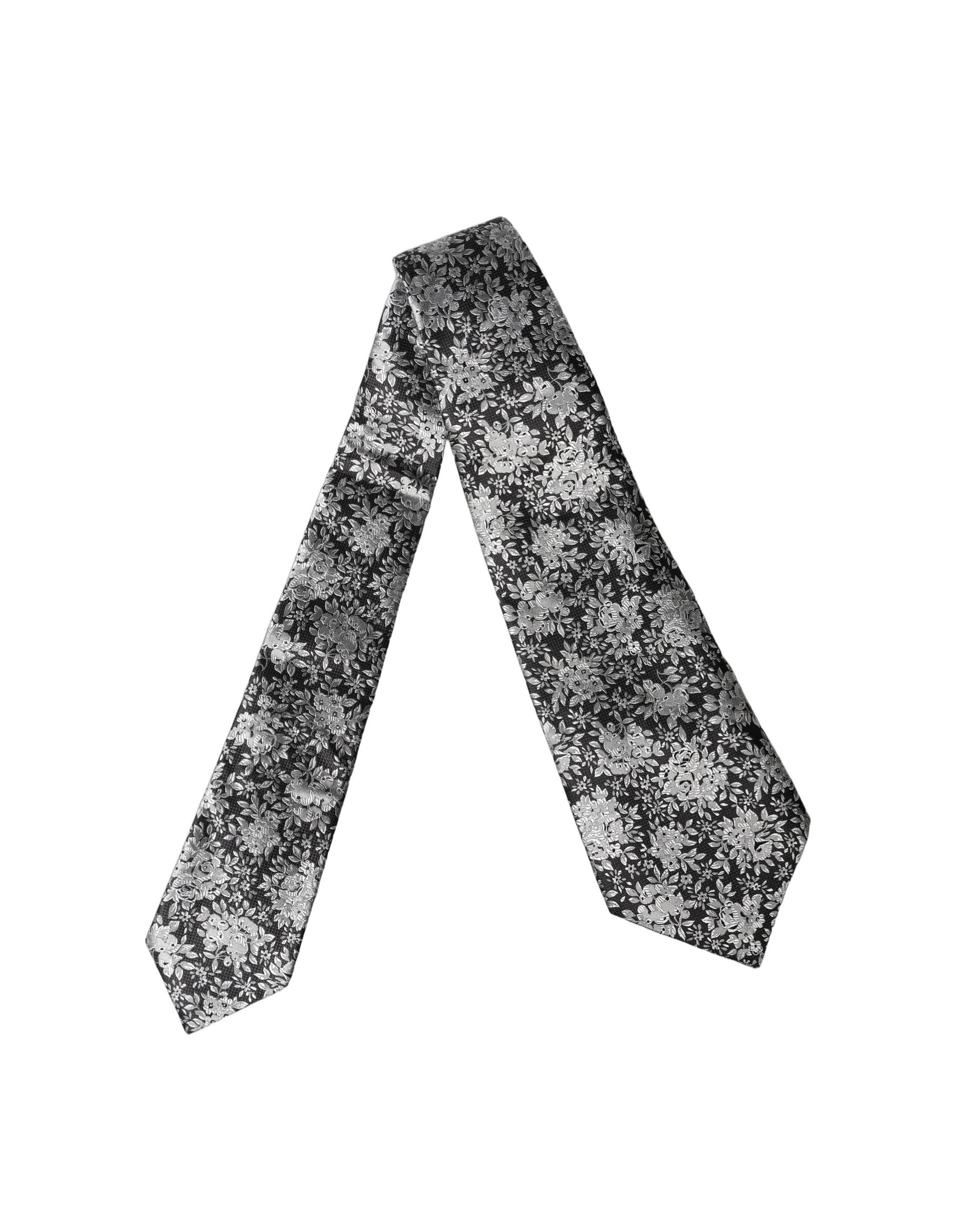 Cravate réglable en soie noire et argentée à motif floral Dolce & Gabbana pour femme