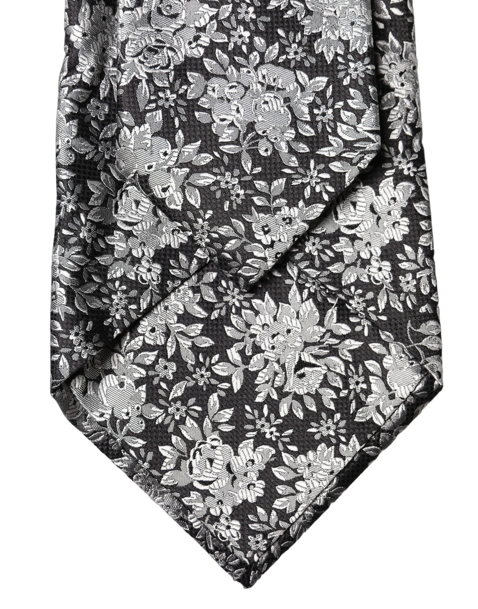 Cravate réglable en soie noire et argentée à motif floral Dolce & Gabbana pour femme