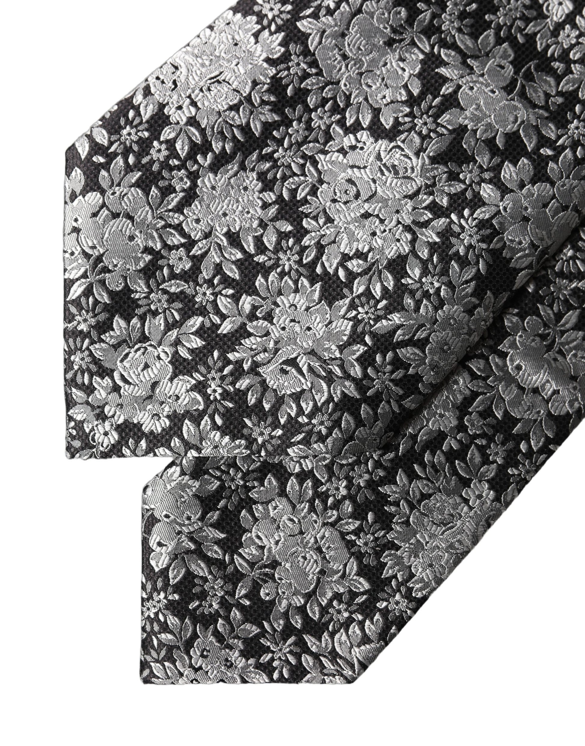 Cravate réglable en soie noire et argentée à motif floral Dolce & Gabbana pour femme