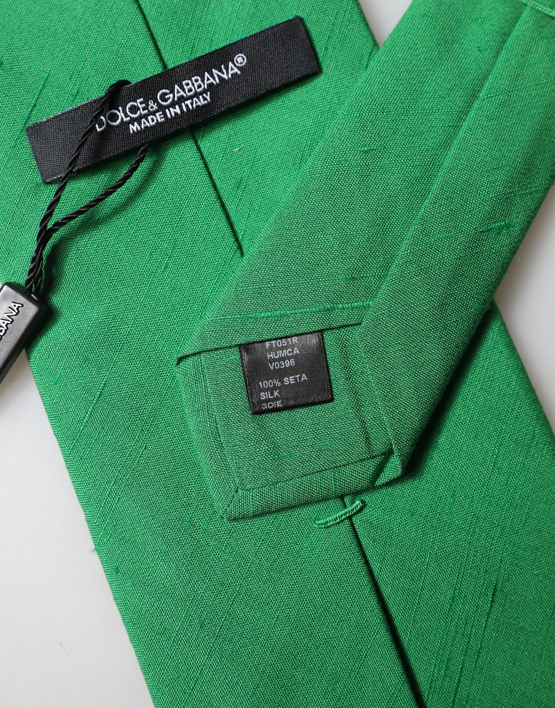 Cravate réglable en soie et coton vert uni Dolce & Gabbana pour femme