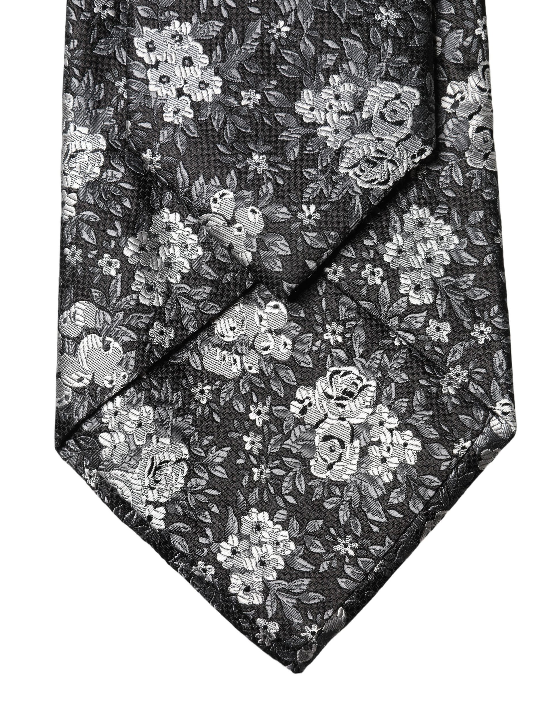 Cravate réglable en soie à motif floral noir et blanc Dolce & Gabbana pour femme
