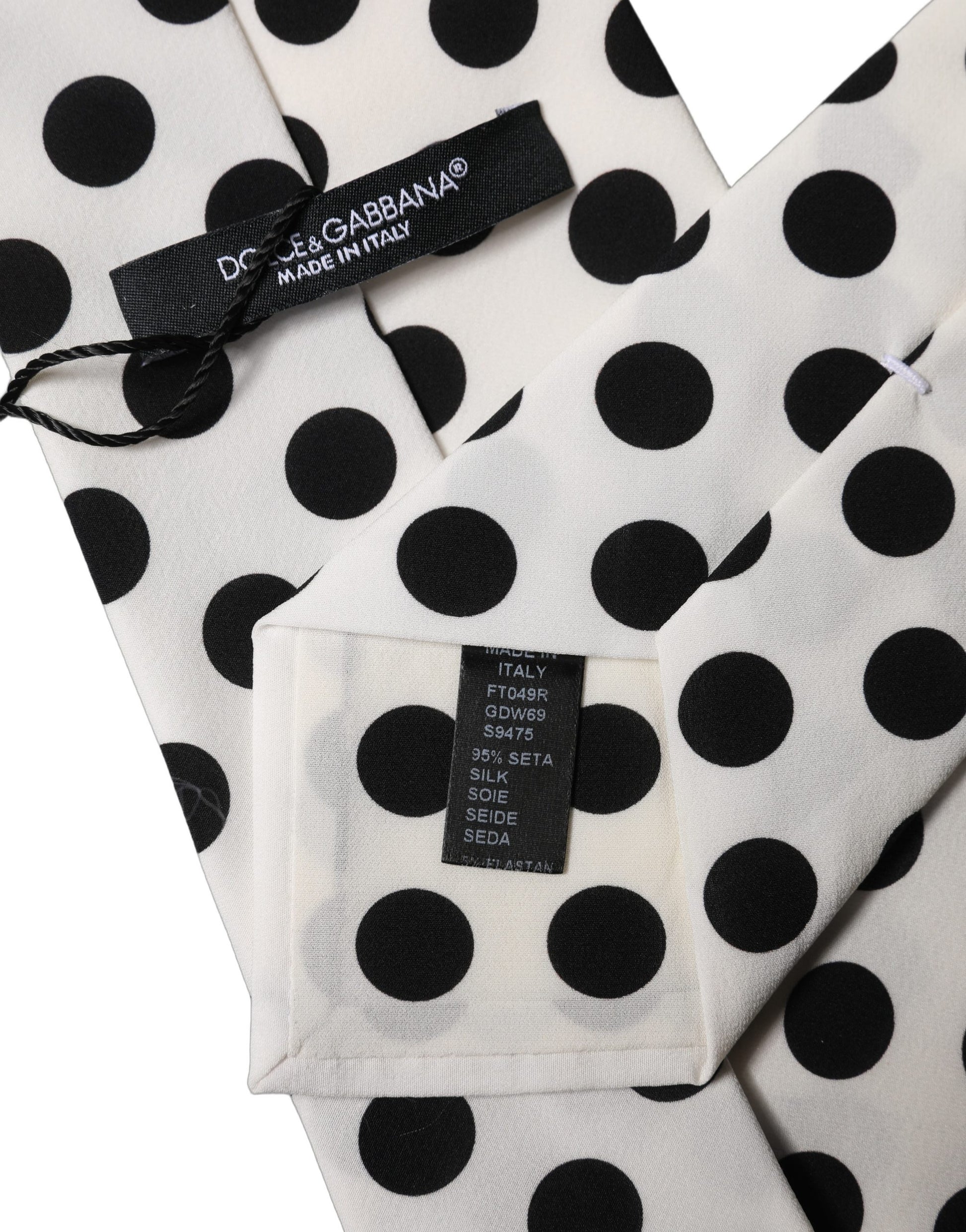 Dolce & Gabbana Cravate en soie à pois noirs et blancs réglable pour femme