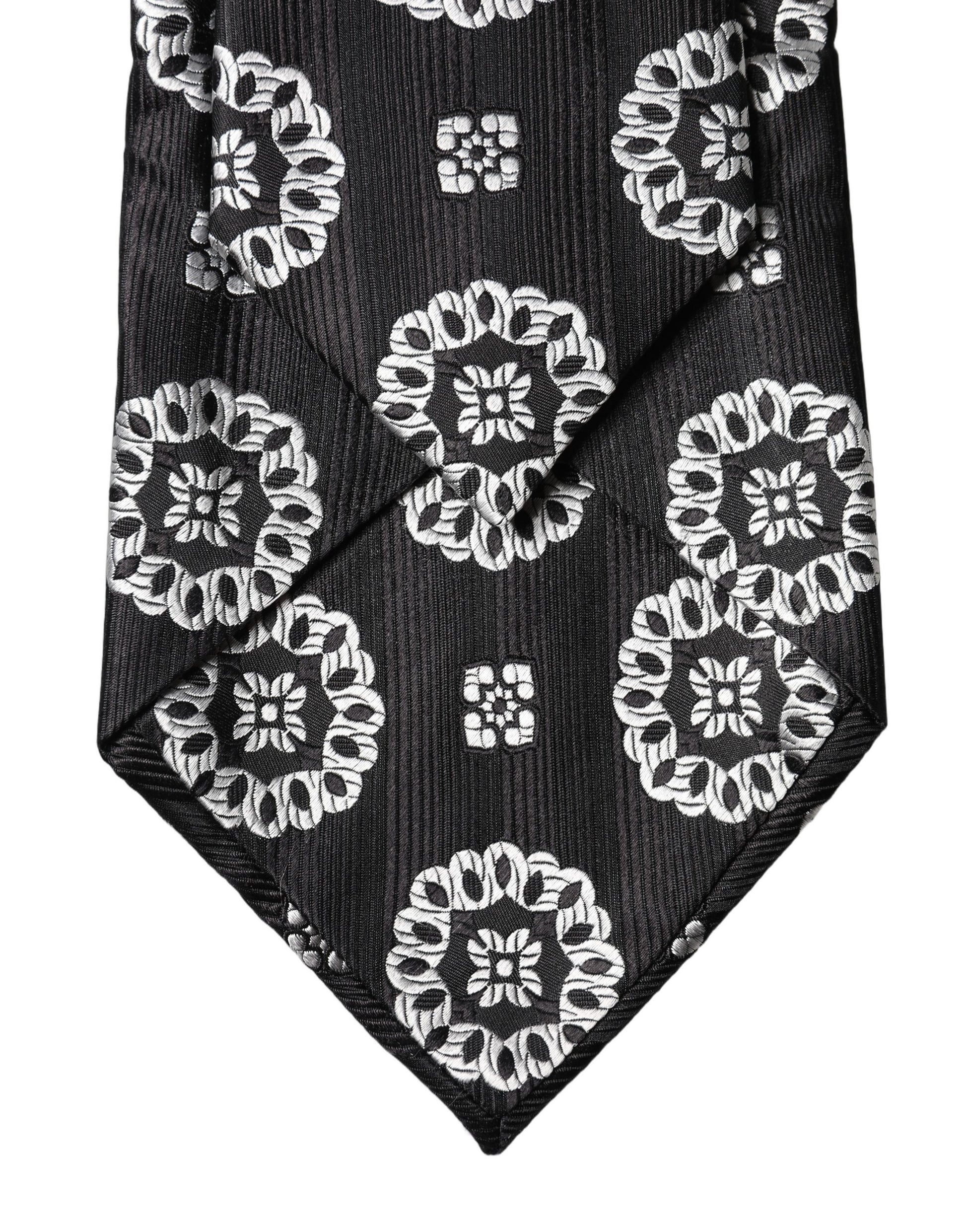 Cravate réglable en soie à motif floral noir et blanc Dolce & Gabbana pour femme