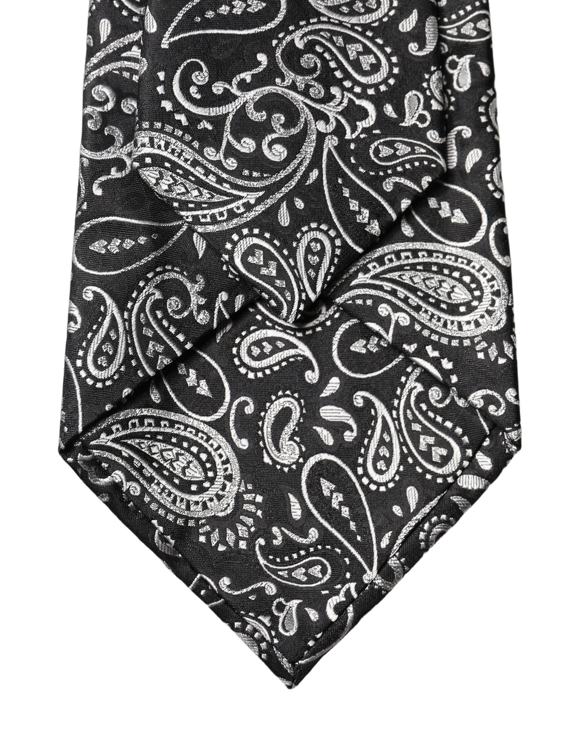Cravate pour femme réglable en soie à motif cachemire noir et blanc Dolce & Gabbana