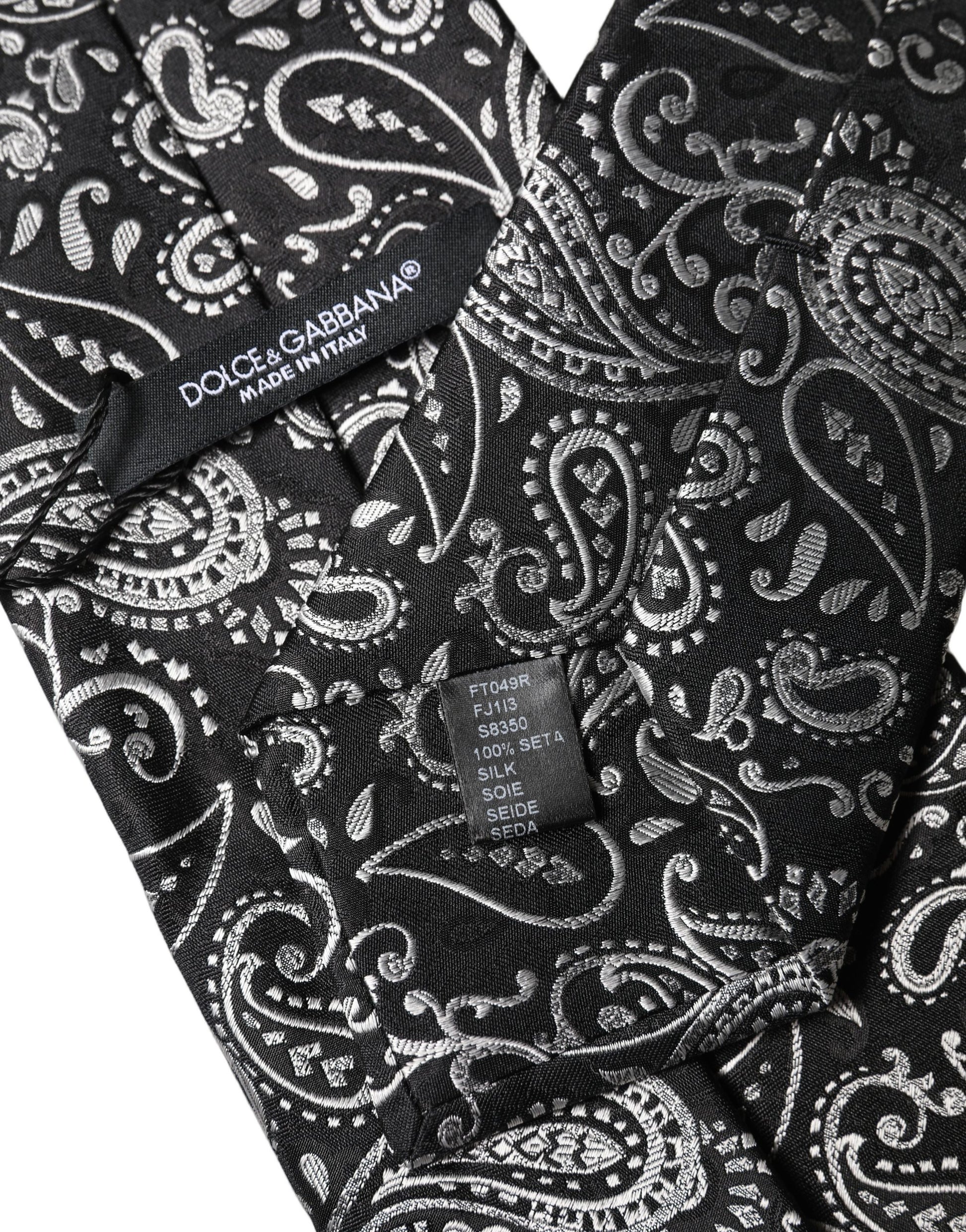 Cravate pour femme réglable en soie à motif cachemire noir et blanc Dolce & Gabbana