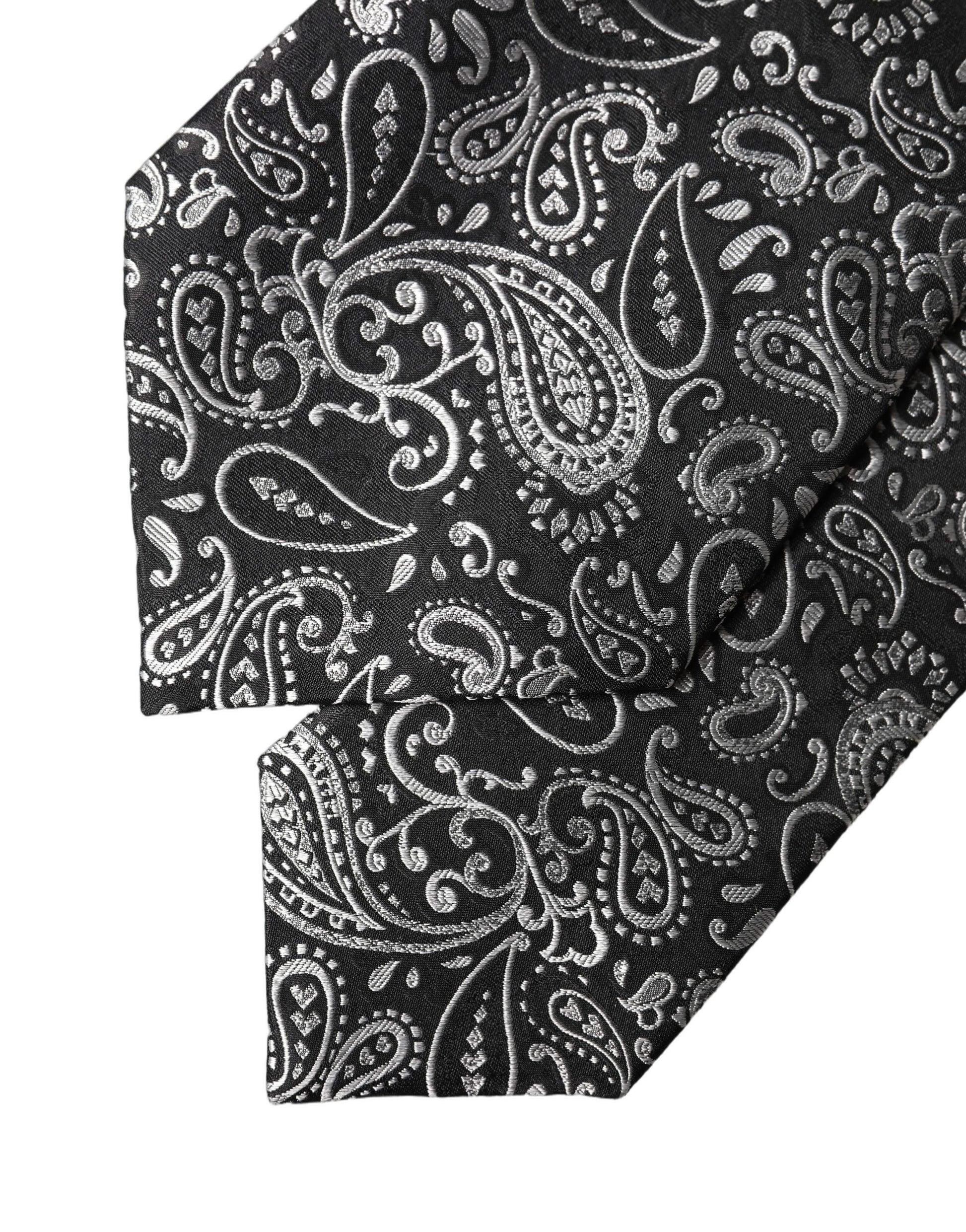 Cravate pour femme réglable en soie à motif cachemire noir et blanc Dolce & Gabbana