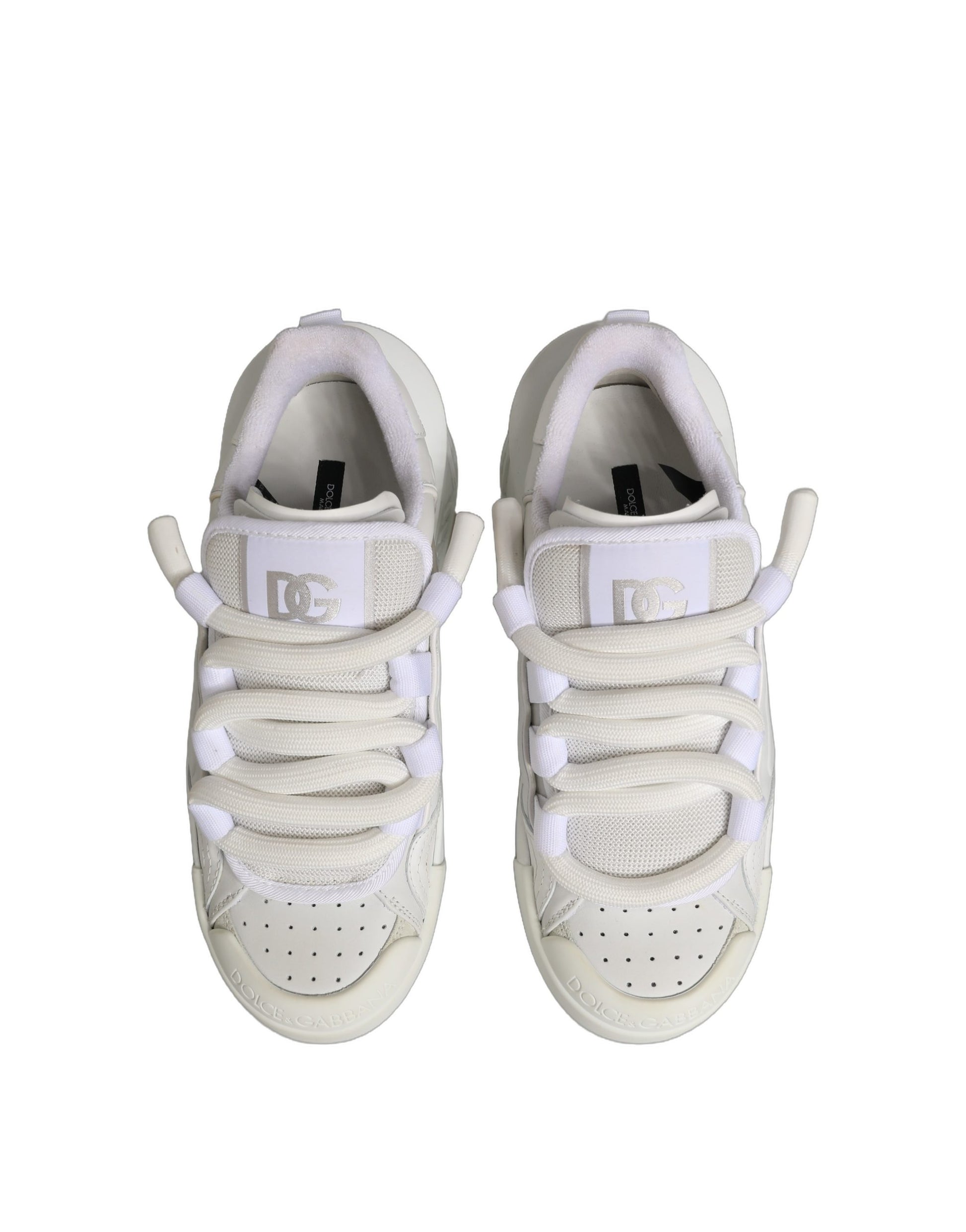 Dolce & Gabbana White Calfskin Leather Low Top Sneakers Shoes