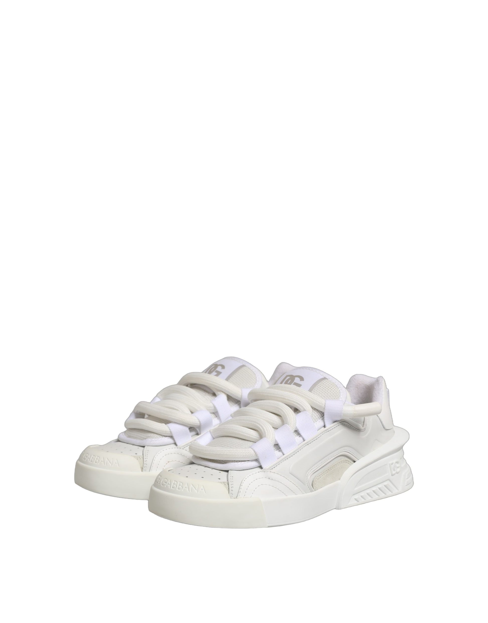 Dolce & Gabbana White Calfskin Leather Low Top Sneakers Shoes