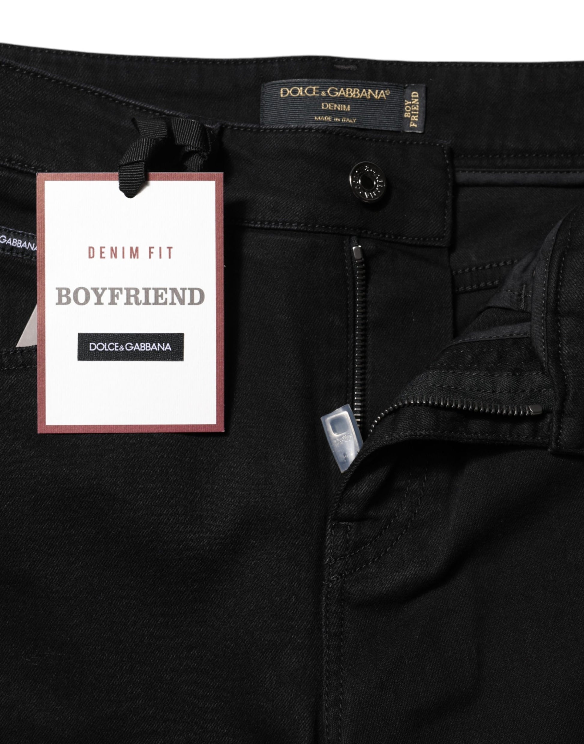 Jean en denim stretch de coton noir coupe boyfriend Dolce & Gabbana