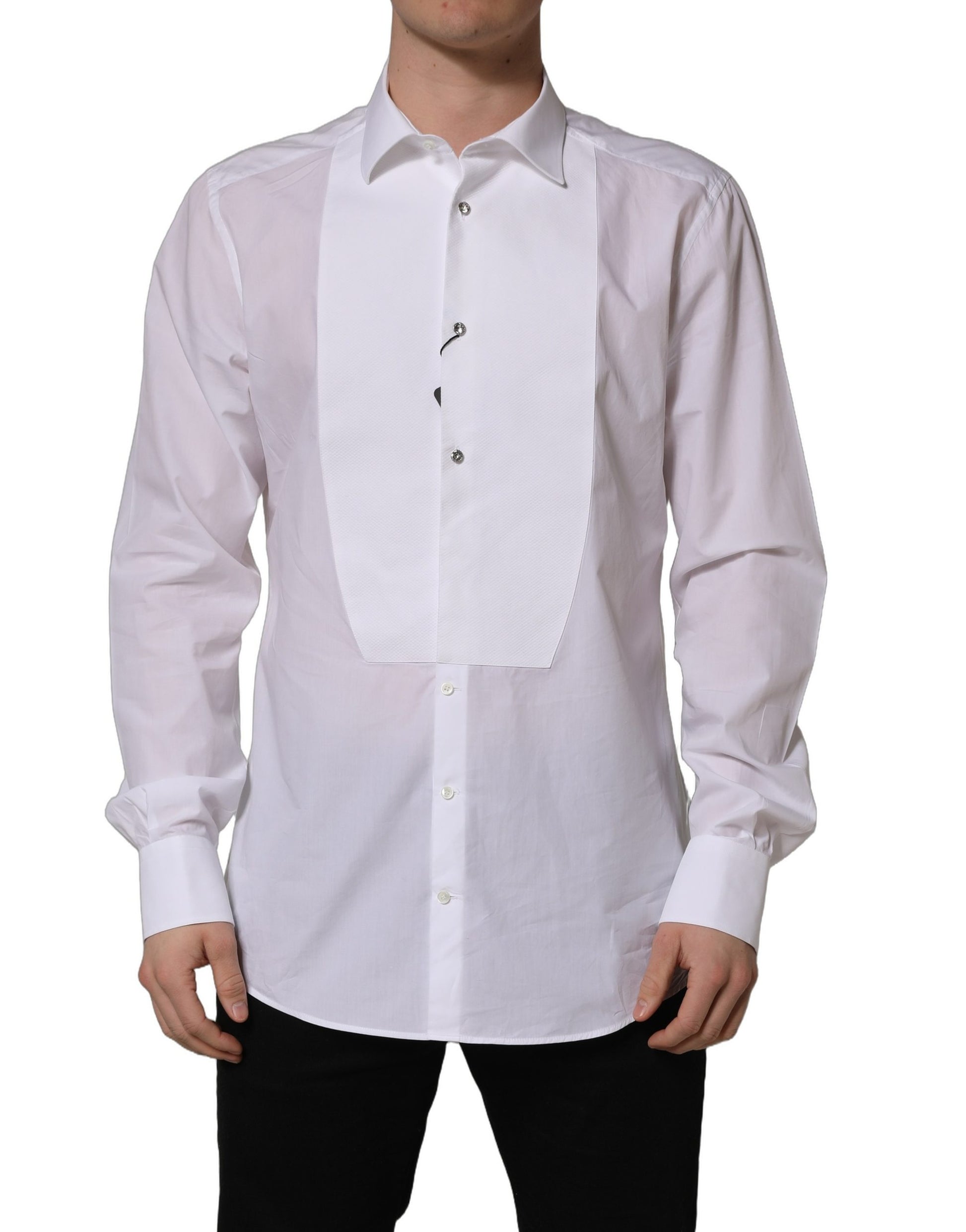 Chemise habillée Dolce & Gabbana en popeline de coton blanche à plastron