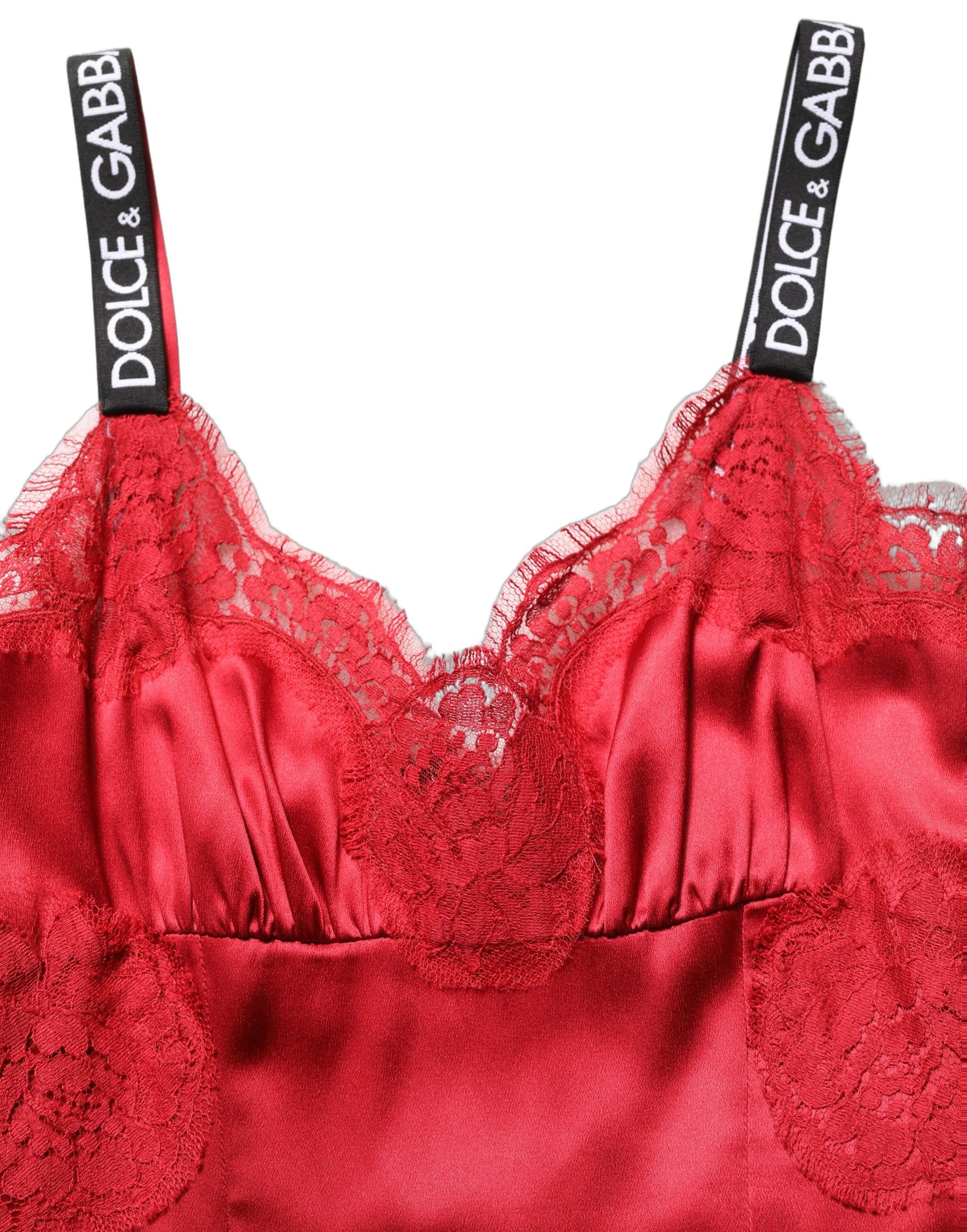 Robe longue Dolce & Gabbana en soie rouge sans manches avec dentelle
