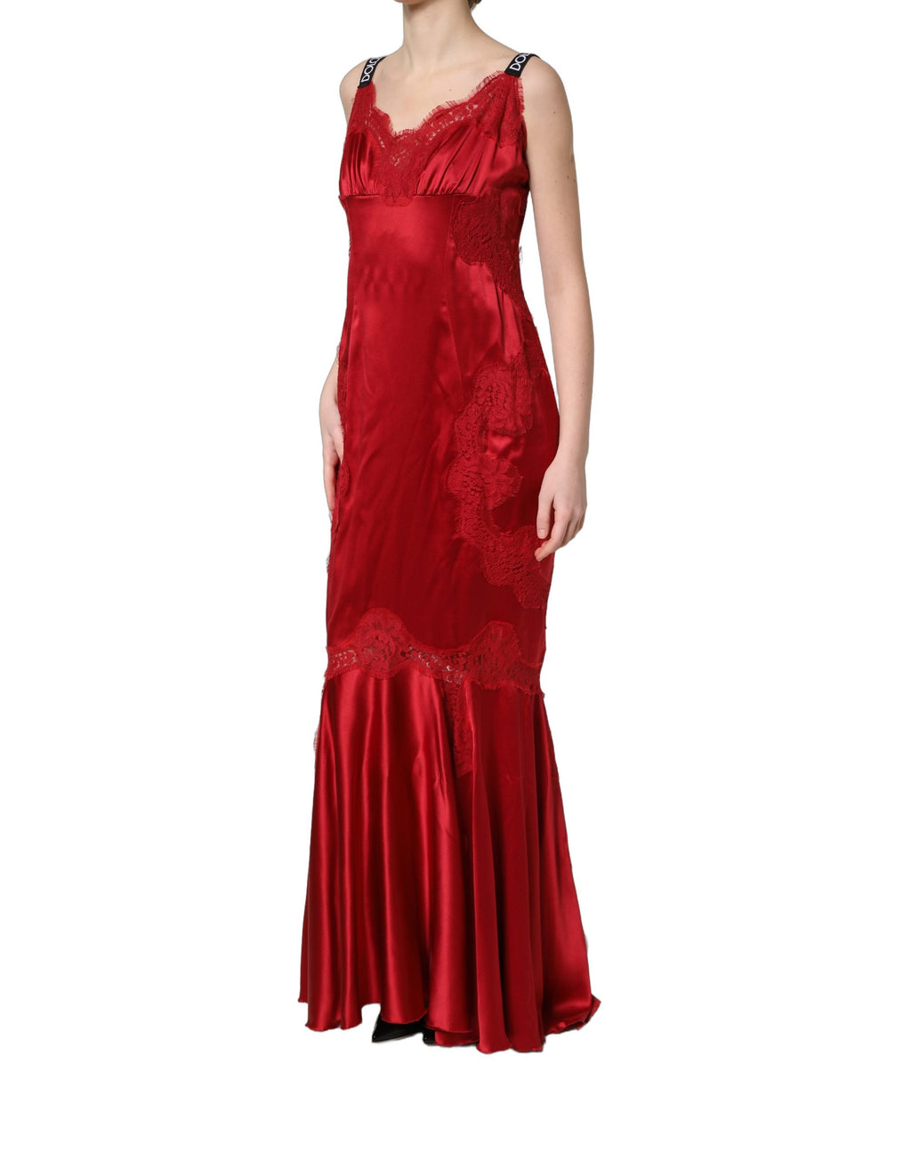 Robe longue Dolce & Gabbana en soie rouge sans manches avec dentelle