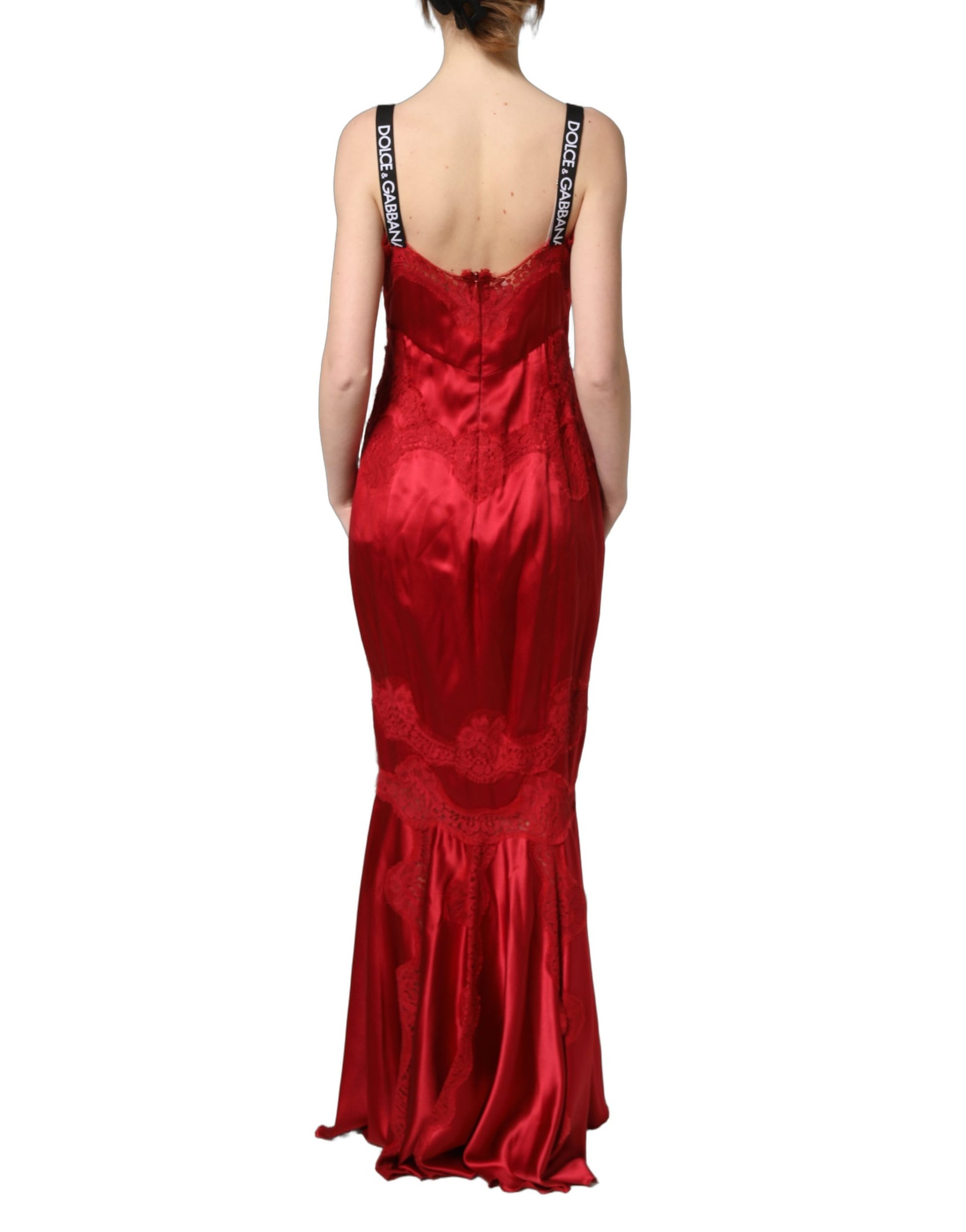 Robe longue Dolce & Gabbana en soie rouge sans manches avec dentelle