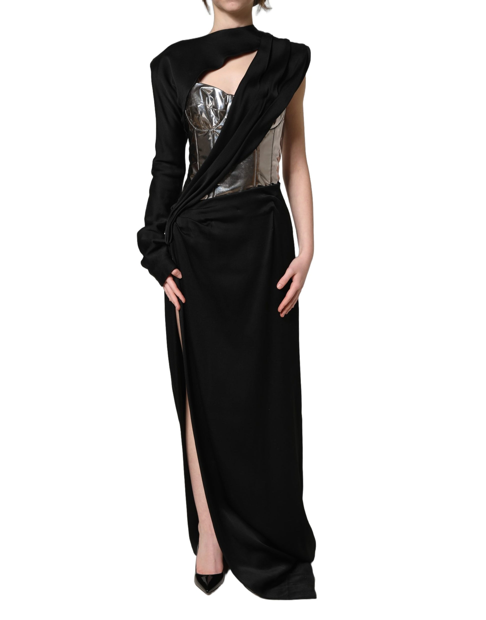 Robe de Cocktail Asymétrique Noire et Argentée Dolce & Gabbana