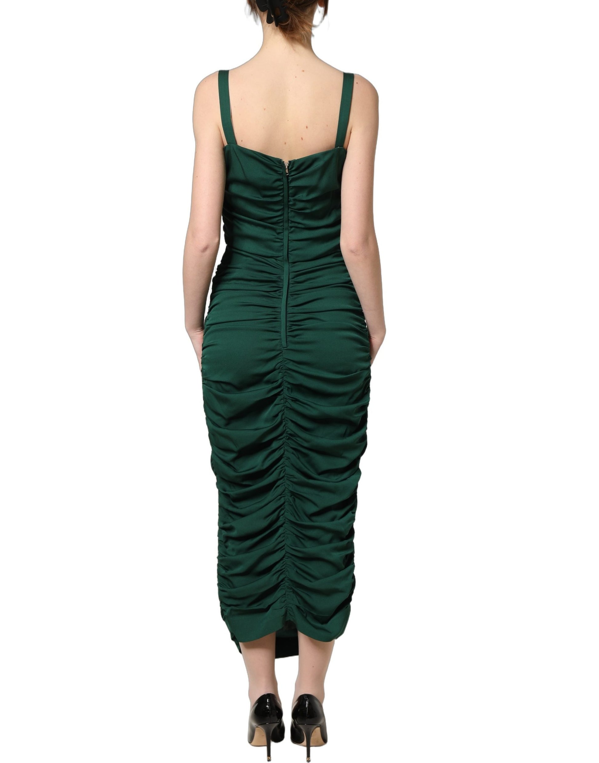 Robe midi moulante Dolce & Gabbana verte à ruchés et encolure cœur