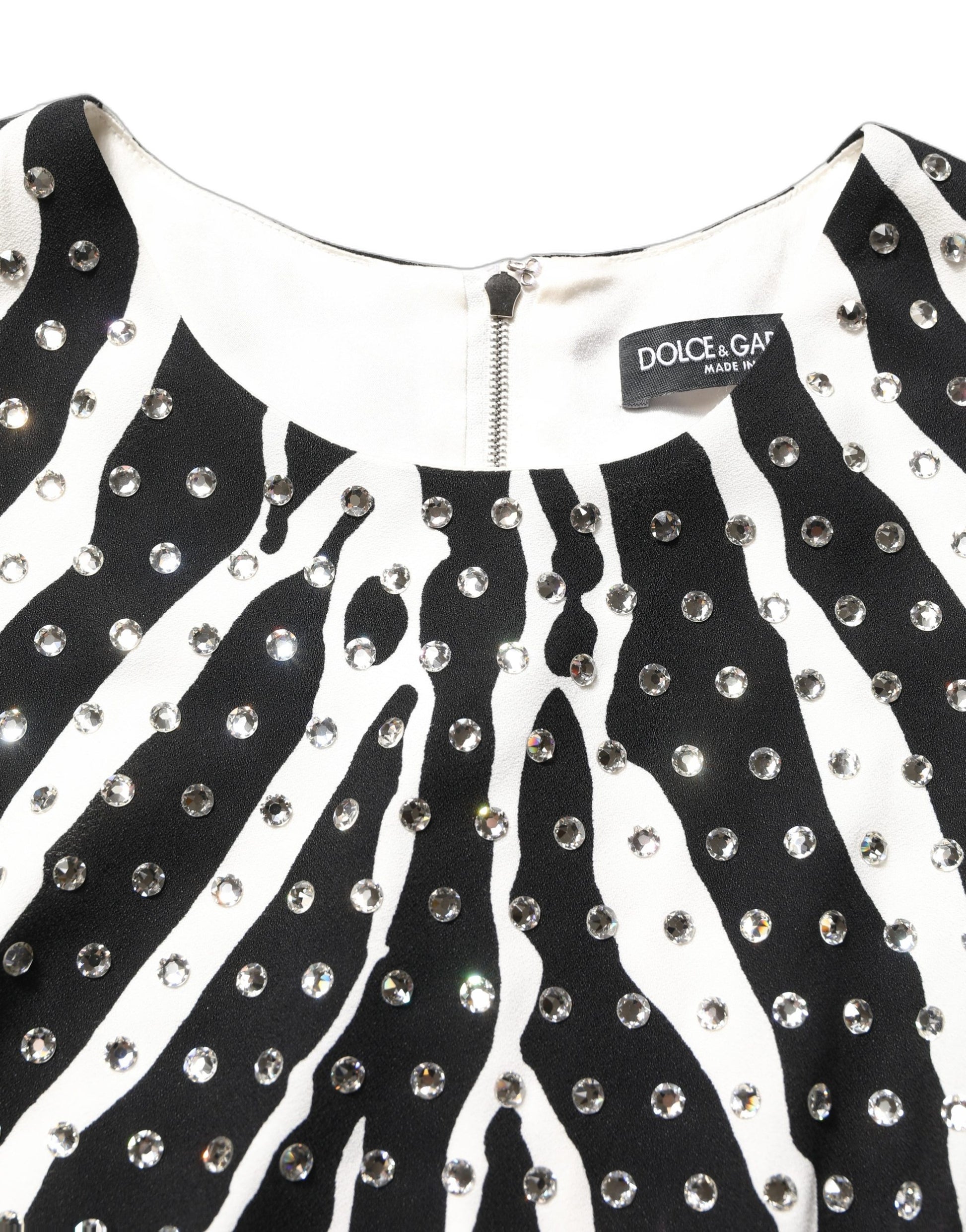 Dolce & Gabbana Black White Zebra Crystal Embellished Dress