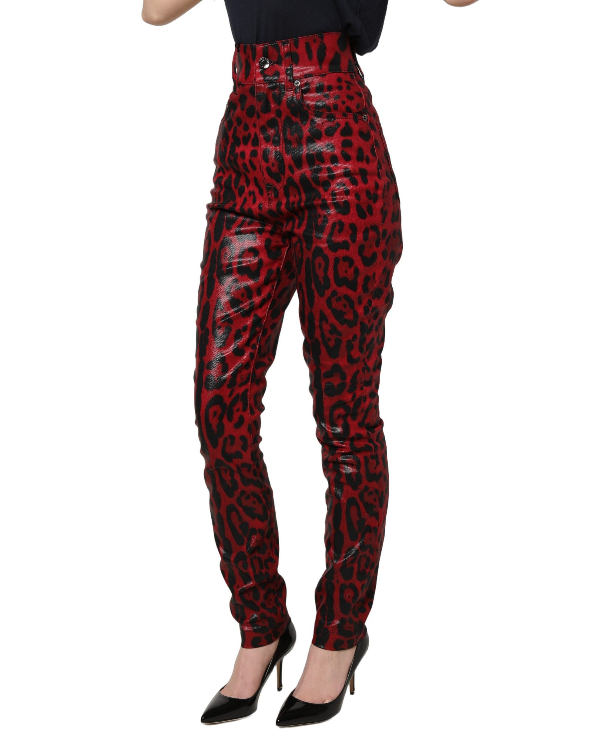 Dolce & Gabbana Red Leopard Skinny High Waist Denim Jeans