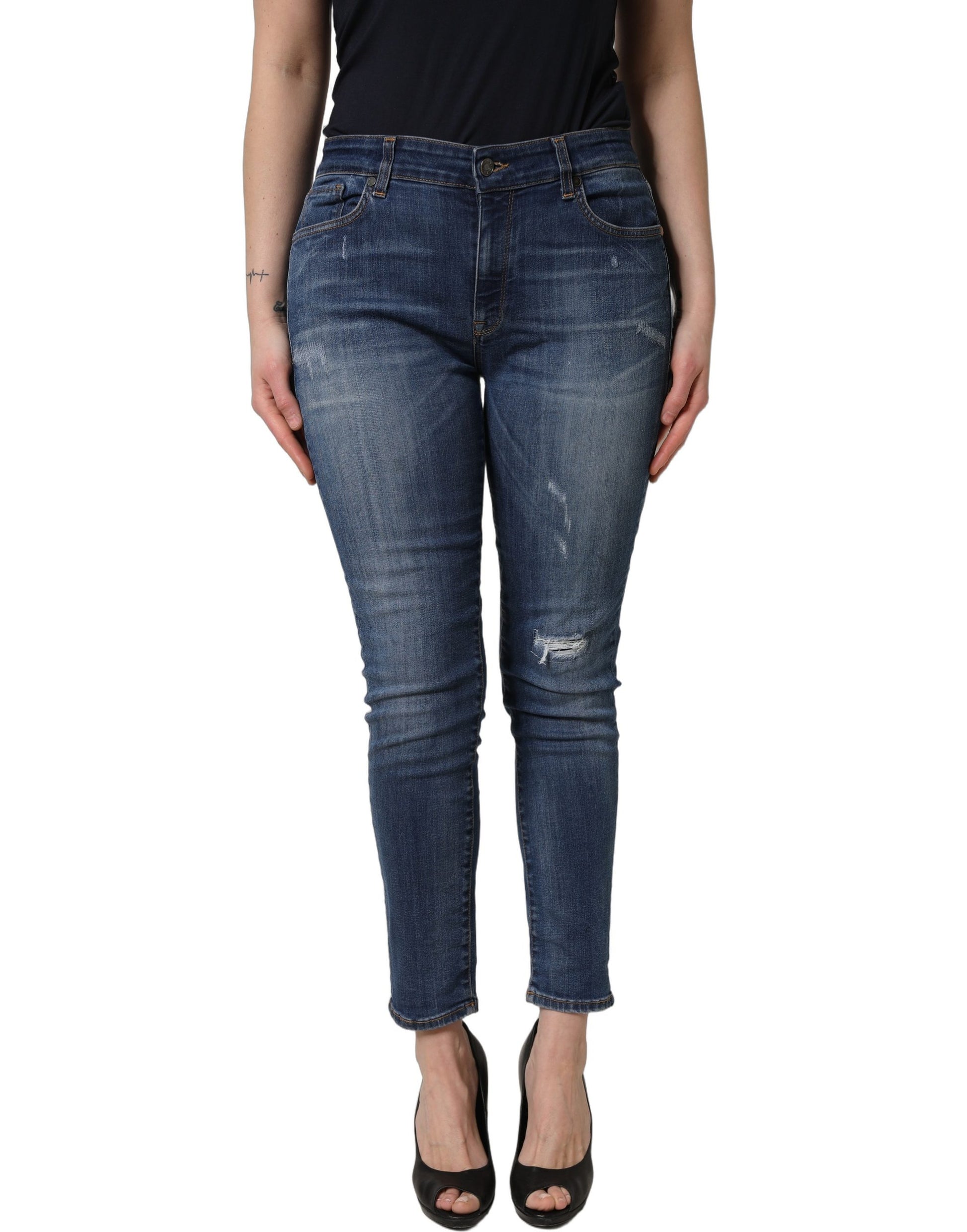 Jeans en jean skinny taille mi-haute déchiré bleu Dolce & Gabbana