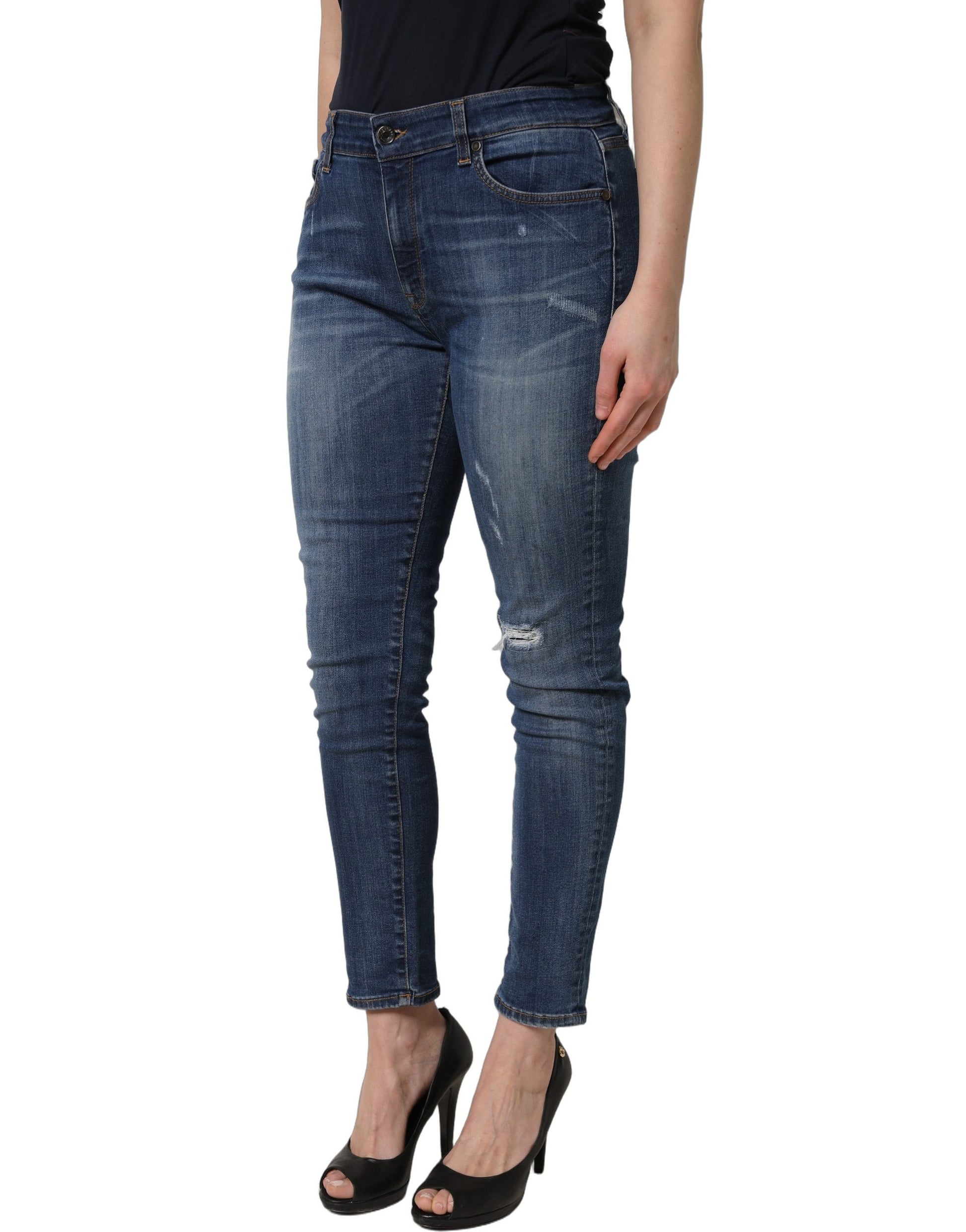 Jeans en jean skinny taille mi-haute déchiré bleu Dolce & Gabbana